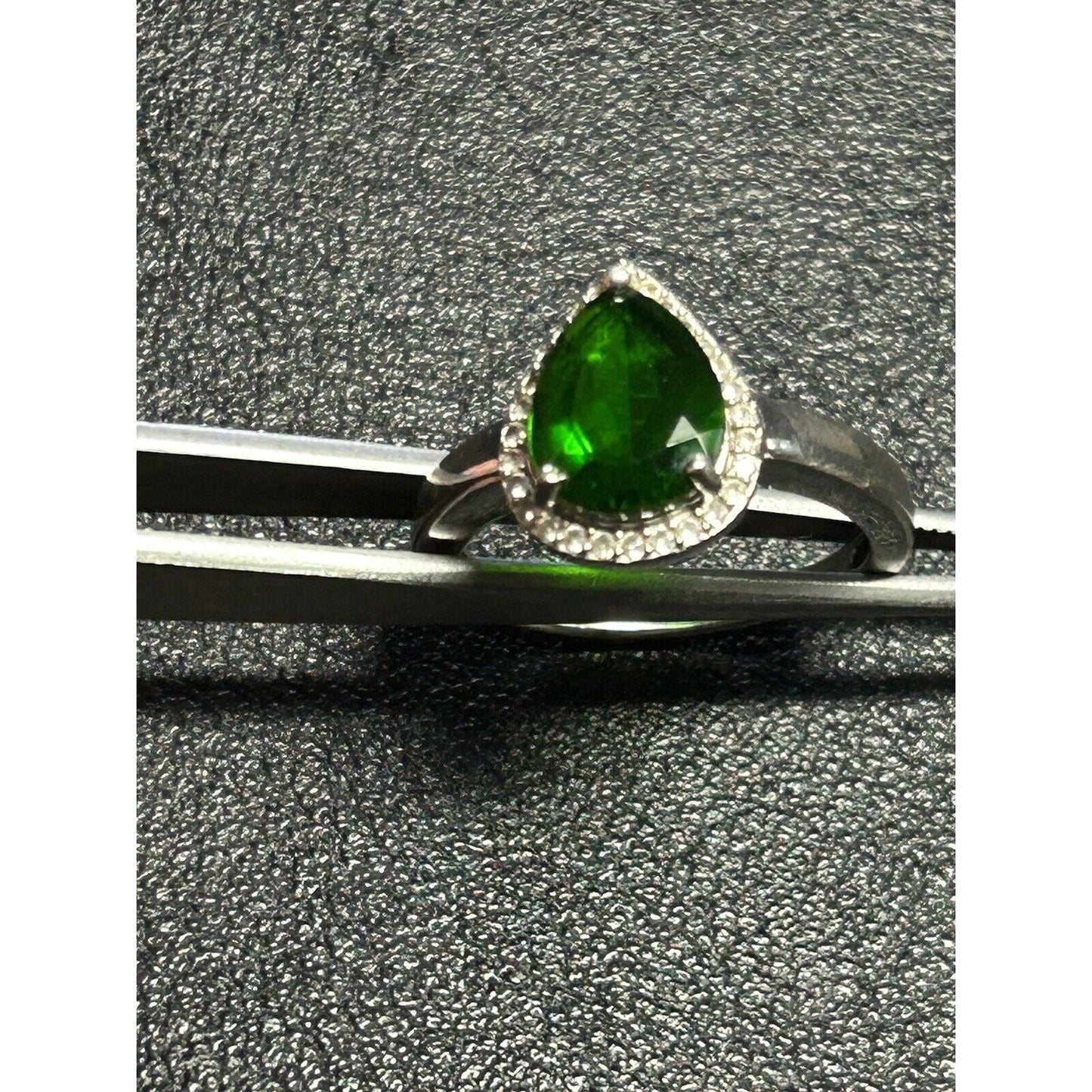 Sterling Silver lab emerald white topaz Ring Size 6:75 925 P20