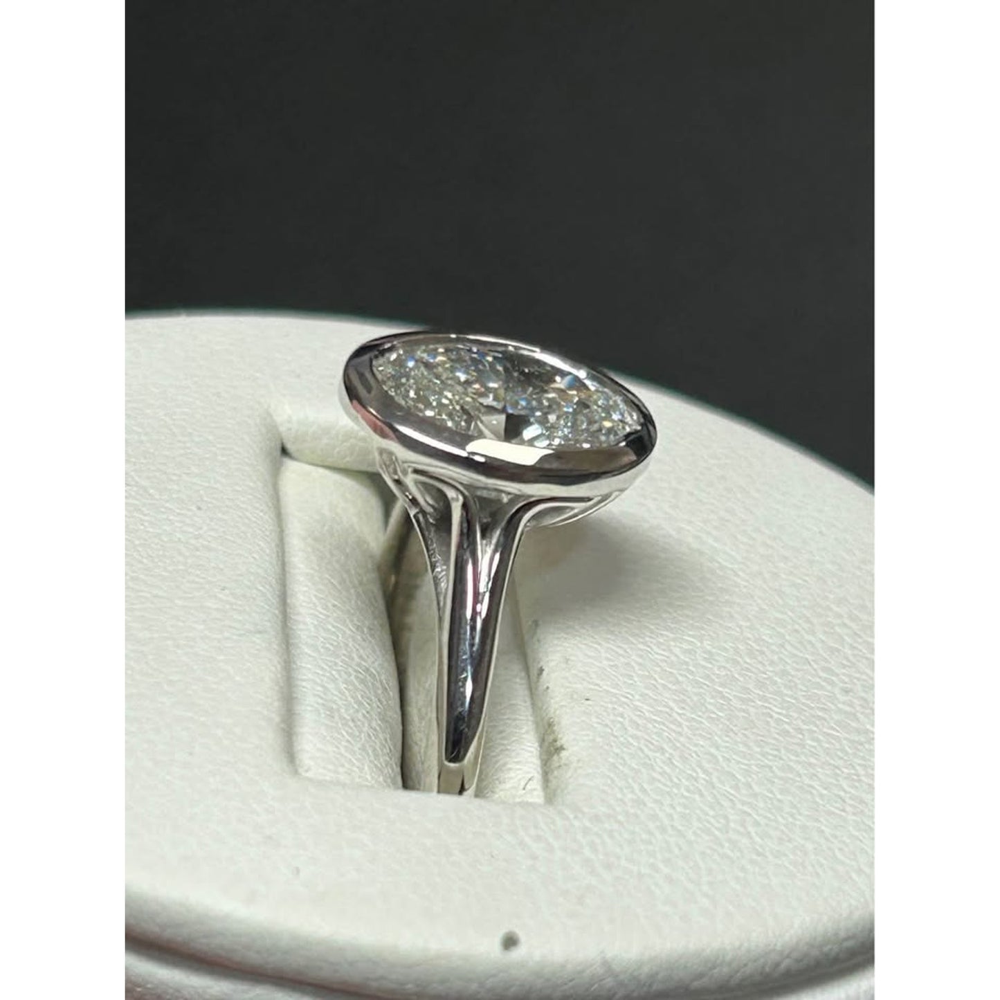 14k White Gold Lab Grown Oval 2.05 Carat Diamond E Color VS1 Bezel Ring