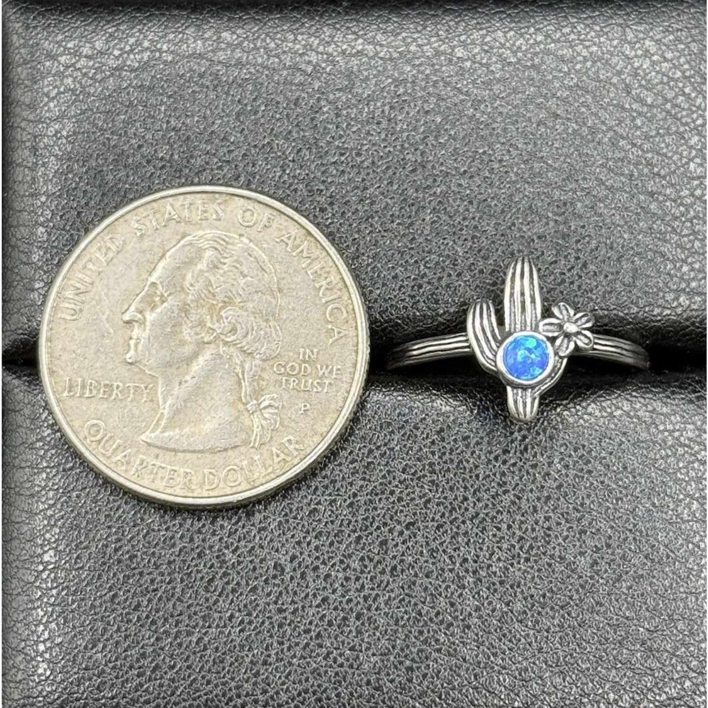 New Condition Sterling Silver Lab Blue Opal Cactus Ring Size 6.75