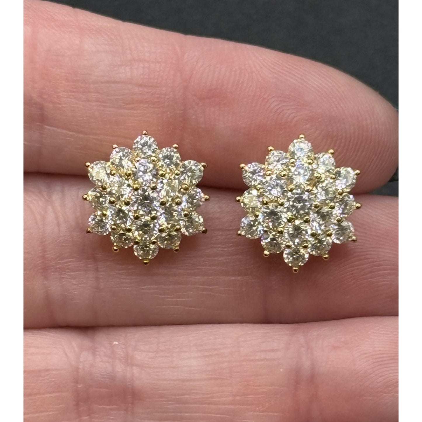 EUC Gold Sterling Silver Cluster Cubic Zirconia Earrings 925 P3