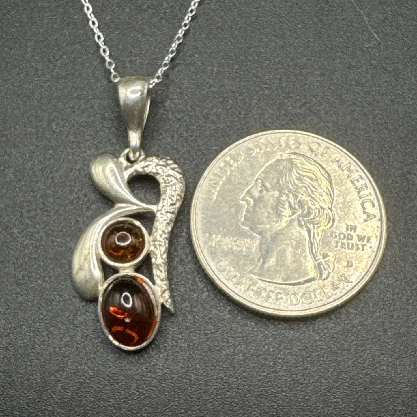18” Sterling Silver Amber Symbol Character Pendant Necklace 3g 925 S15