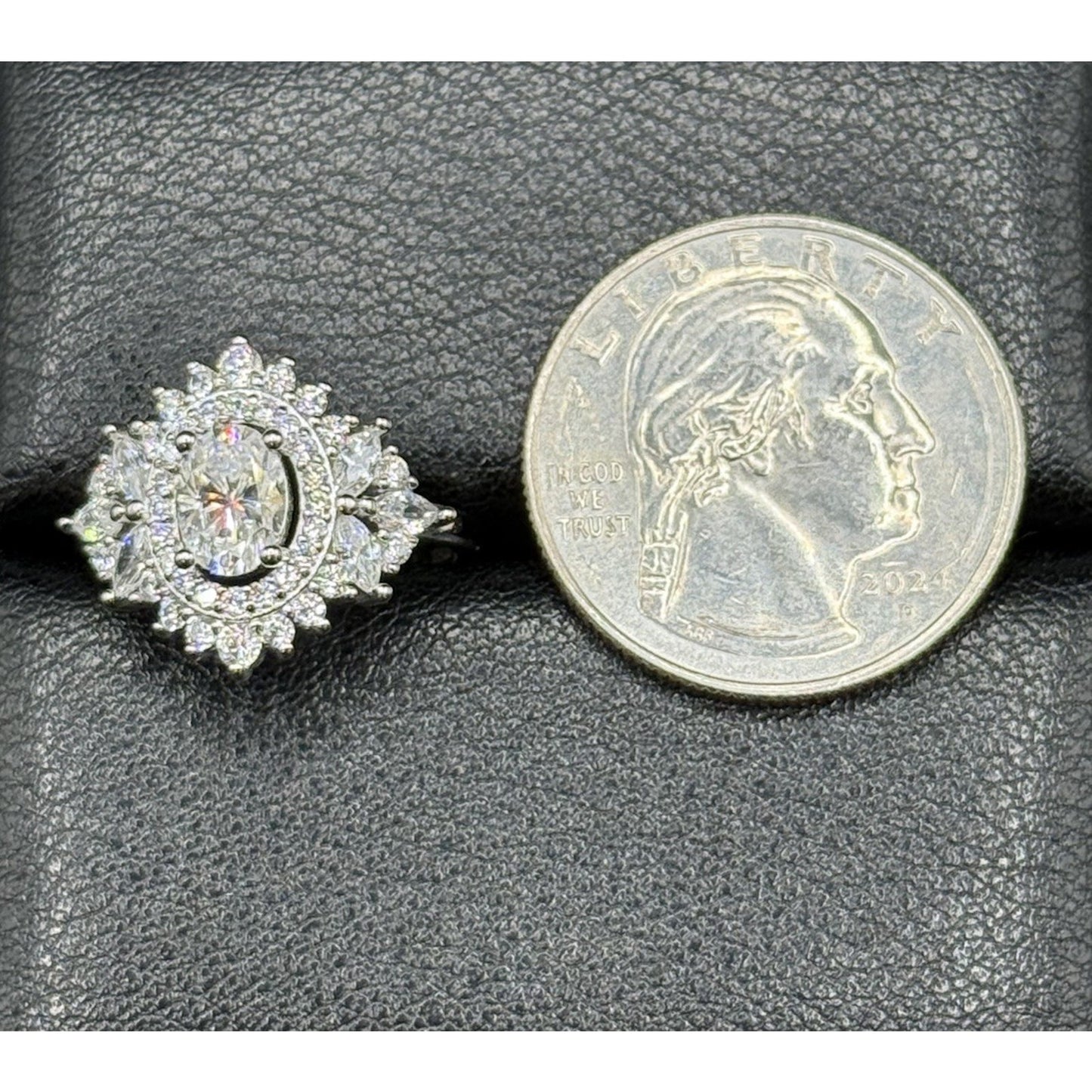 New Condition Sterling Silver Moissanite Deco Ring Size 6.75 GRA