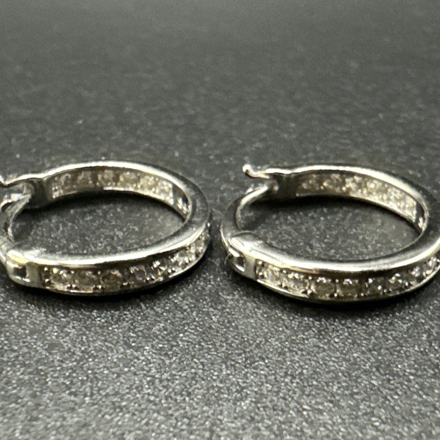 New Condition Sterling Silver CZ Huggie Hoops 16mm 925