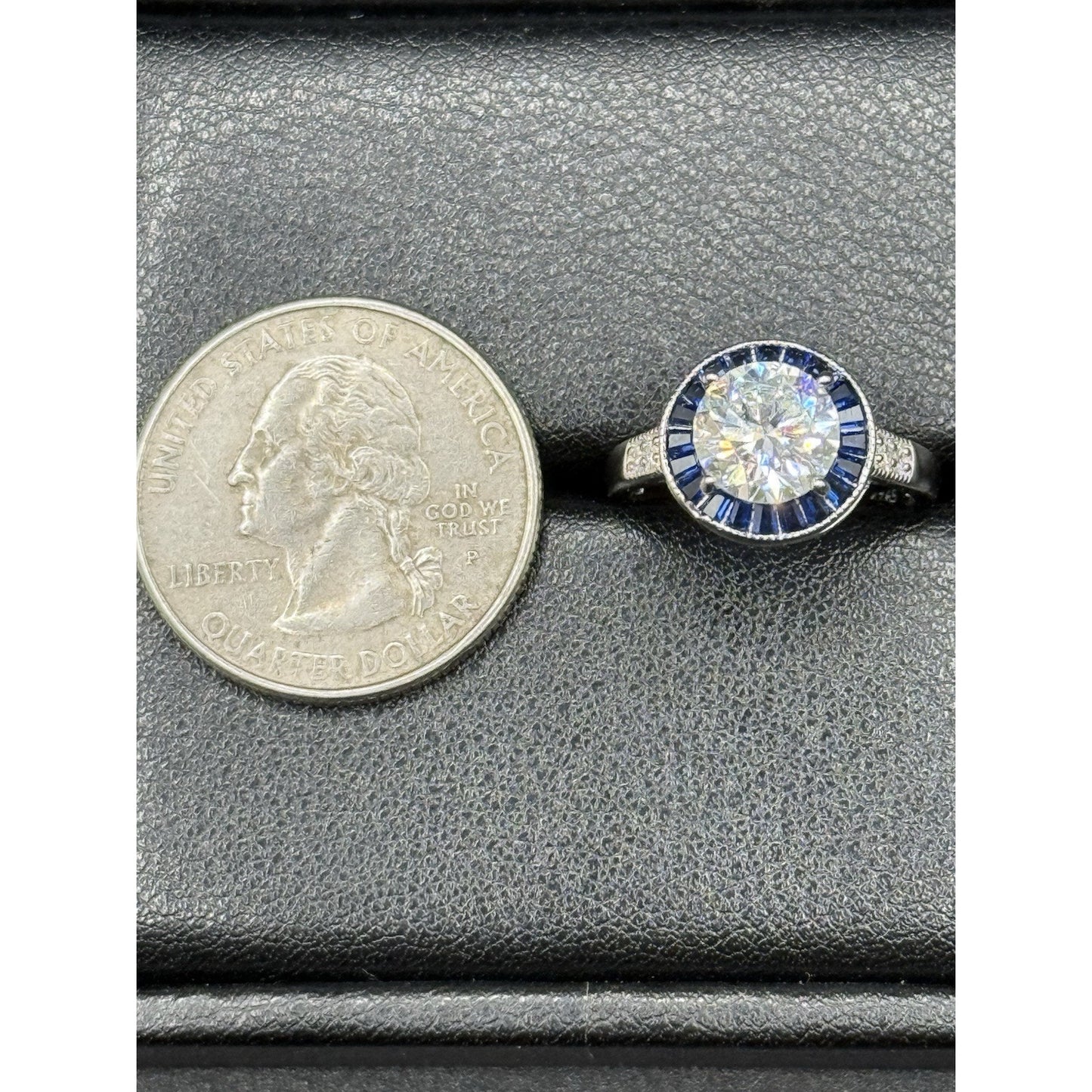 New Condition Sterling Silver Moissanite Blue Cubic Zirconia Ring Size 5.75