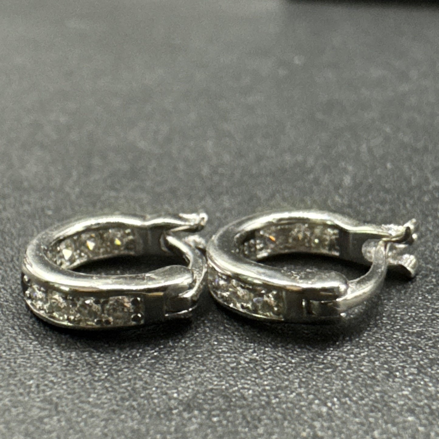 New Condition Sterling Silver CZ Huggie Hoop Earrings 10mm 925