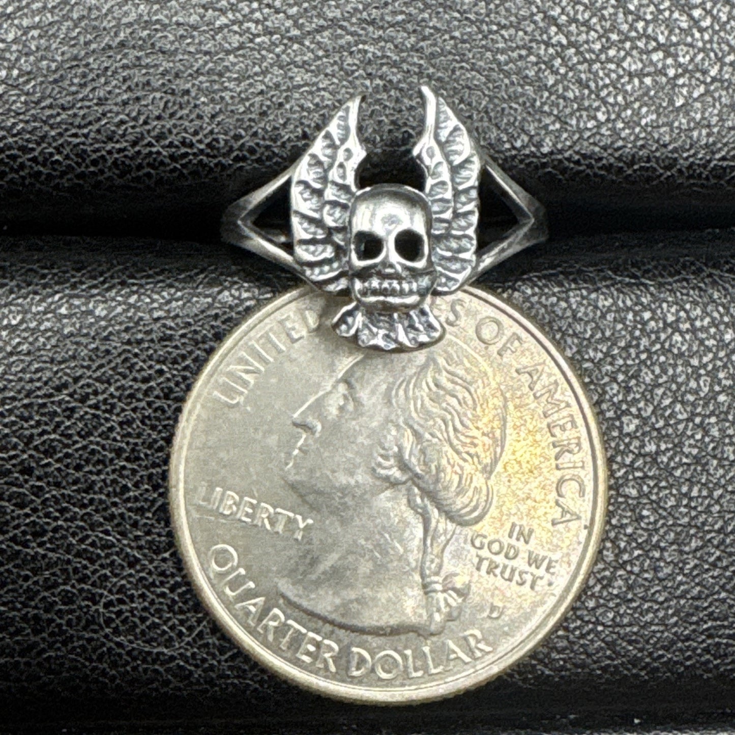 New Condition Sterling Silver Winged Skull Ring 925 Size 7