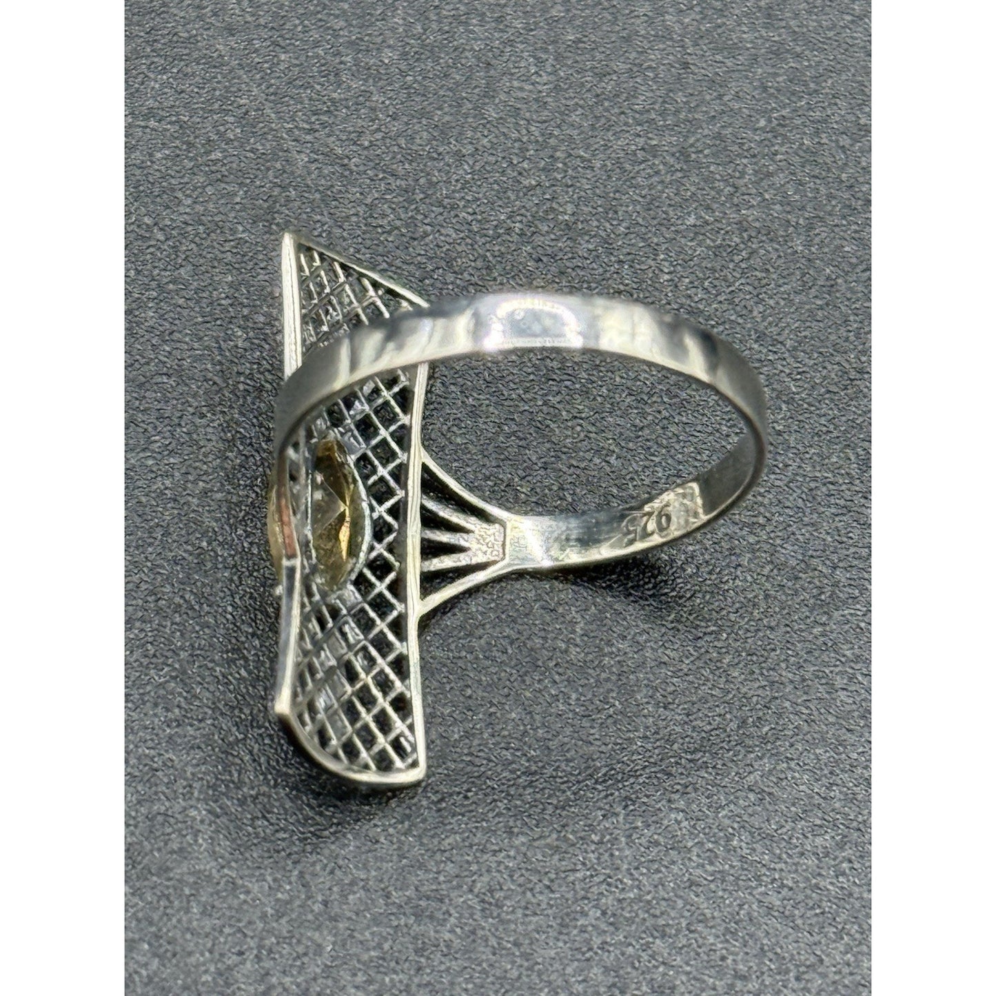 EUC Sterling Silver Genuine Citrine Filigree Ring Size 7 925 Q24