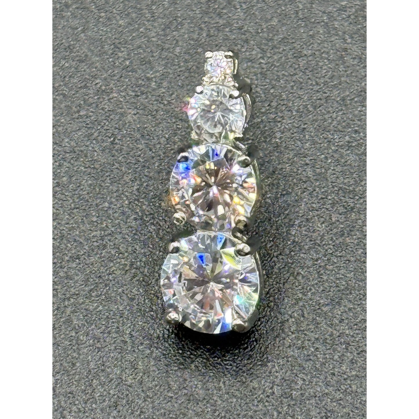 NOS Sterling Silver 3-Stone Cubic Zirconia Dangle Earrings 925 J18
