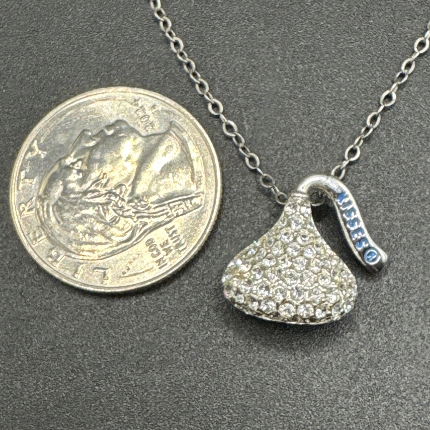 20” Sterling Silver CZ Encrusted Hershey Kiss Pendant Necklace 925 R01