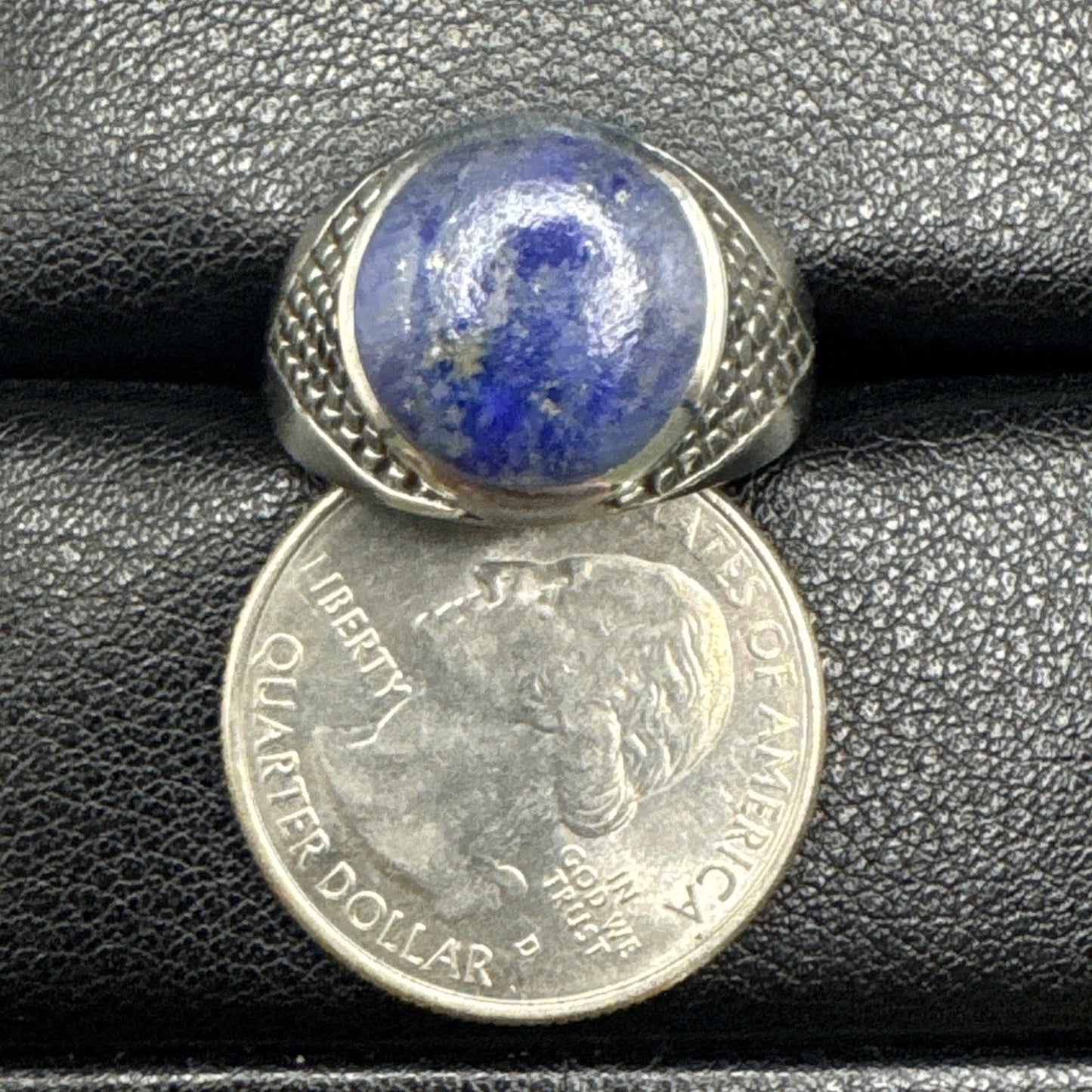 New Condition Sterling Silver Lapis Scales Textured Shank Ring 925 Size 10