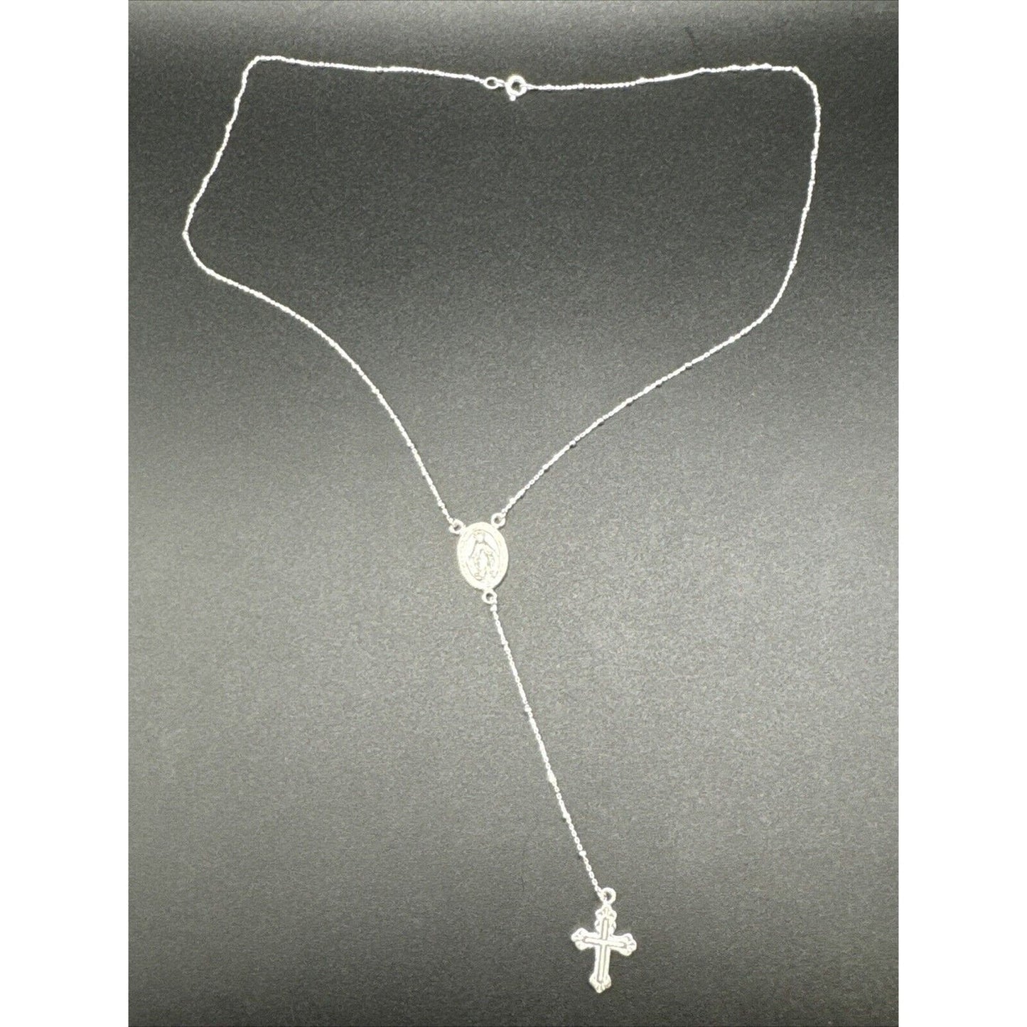 18” New Condition Sterling Silver Rosary Necklace 925