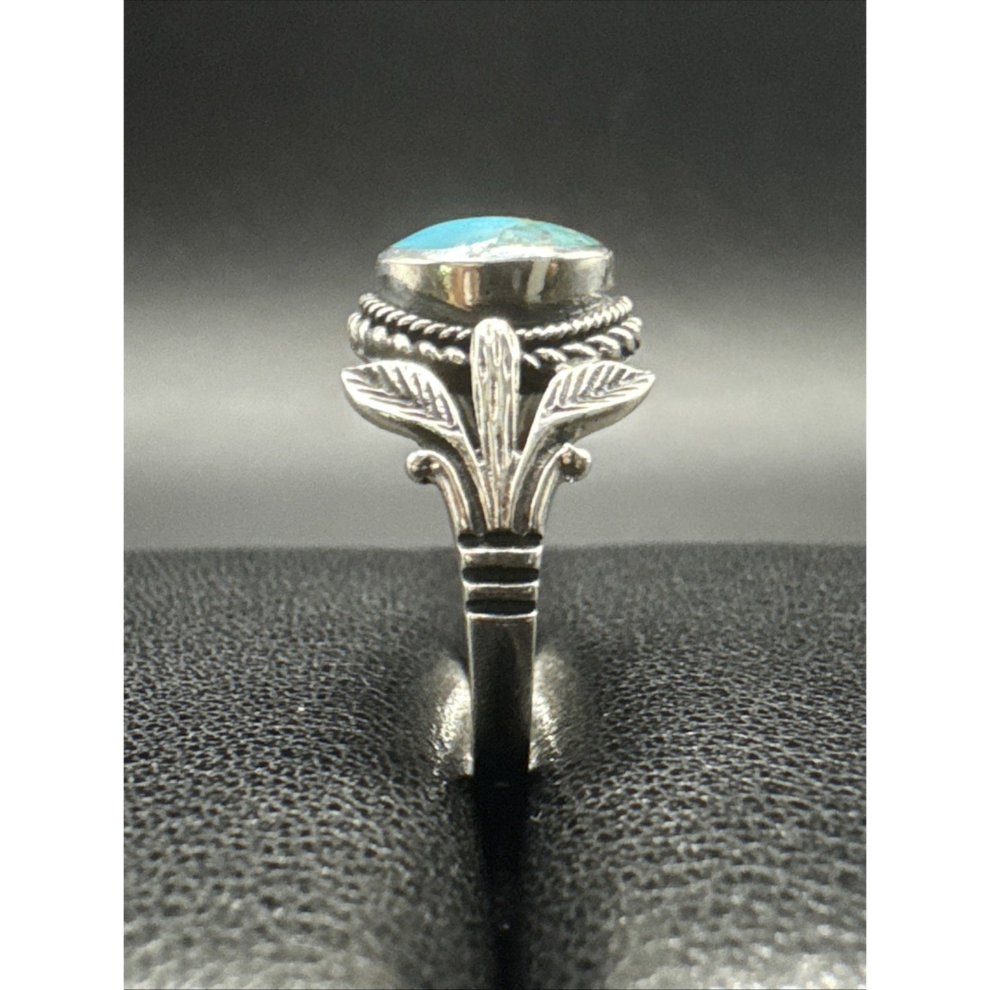 New Condition Sterling Silver Turquoise Leaf Plant Shank Ring 925 Size 7