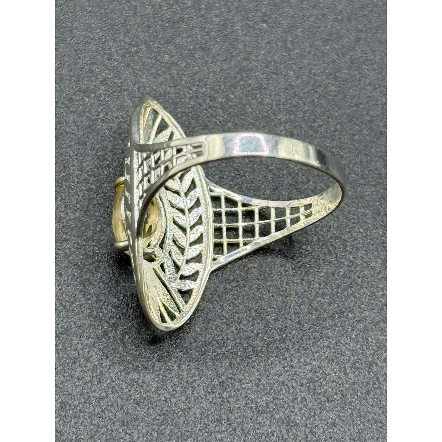 New Condition Sterling Silver Two Tone Genuine Citrine Ring Size 8.00