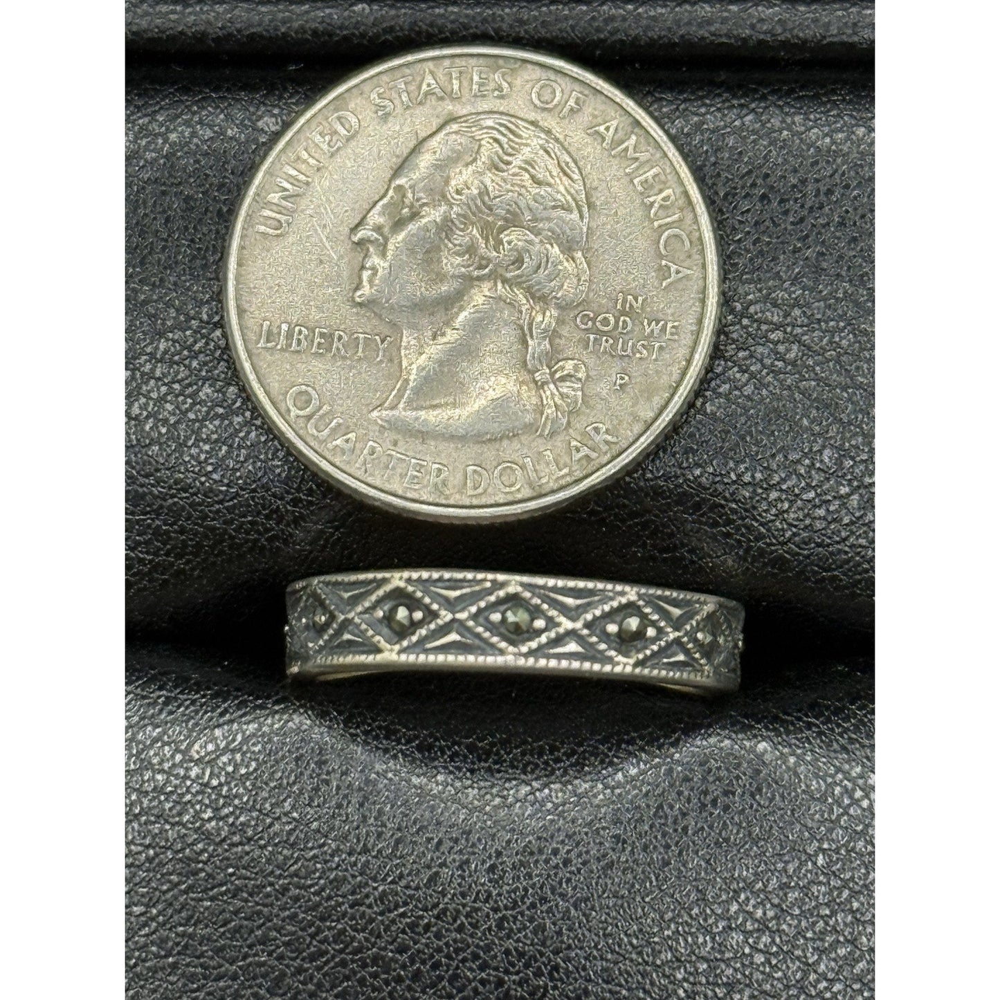 Vintage Sterling Silver Marcasite Band Ring Size 8.50 4.5MM P6
