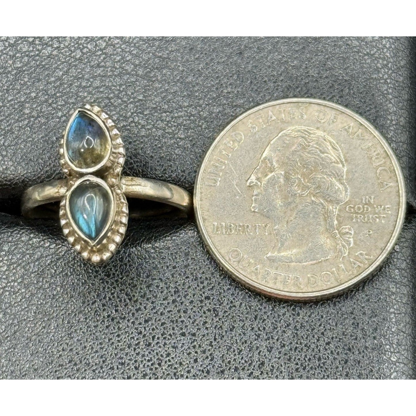 EUC Sterling Silver Double Labroadorite Ring Size 7.50 Q24
