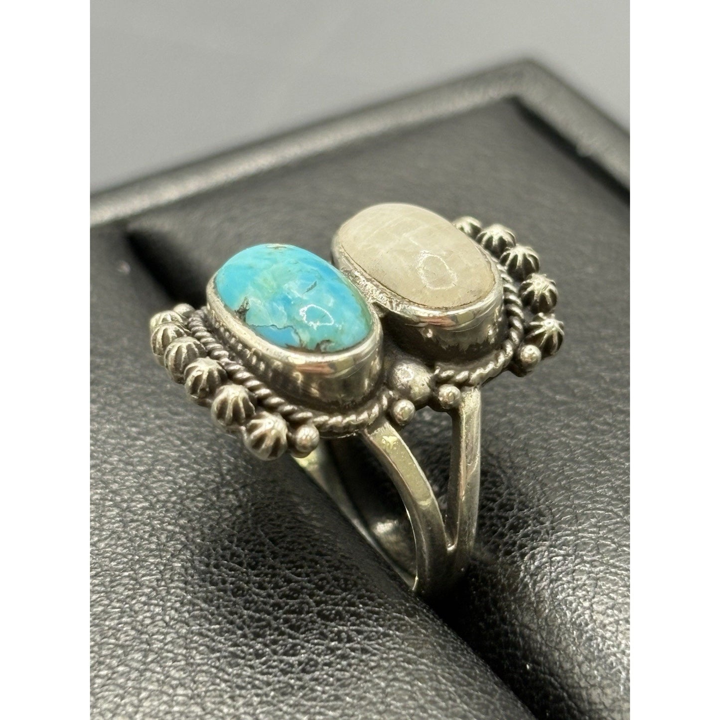 New Condition Sterling Silver Moonstone Turquoise Ring Size 5