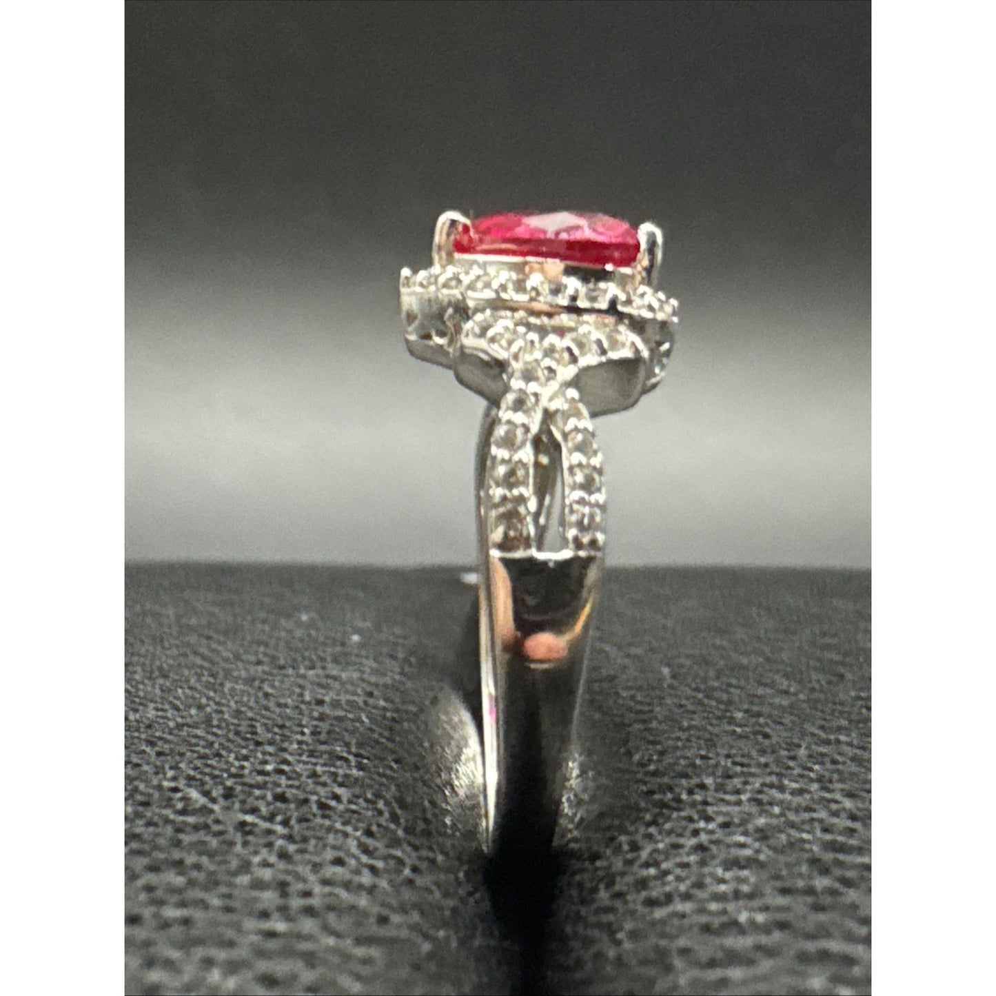 STS Sterling Silver lab Ruby White Sapphire Heart Ring 925 Size 6.5 T7