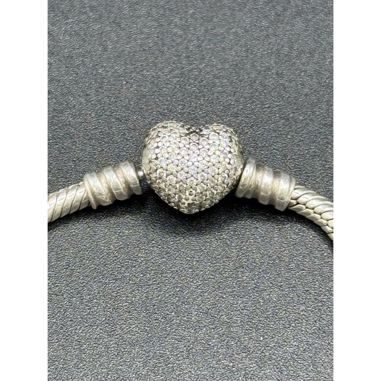 Pandora 7.25” Sterling Silver Cubic Zirconia Heart Clasp Bracelet ALE Q7