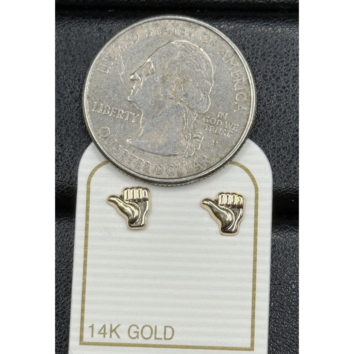 New Condition 14k Gold Thumbs Up Dainty Stud Earrings