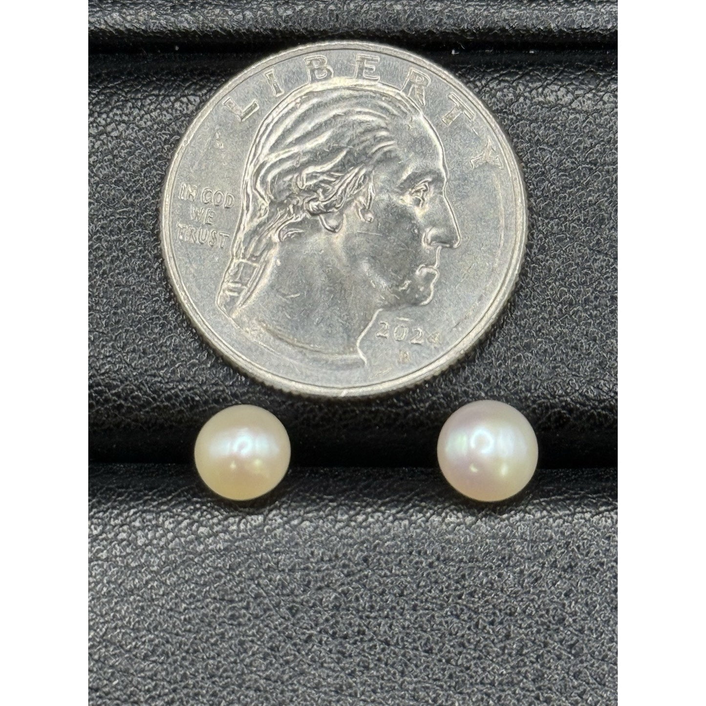 Excellent Used Condition Sterling Silver 6.5MM Genuine Pearl Stud Earrings N17