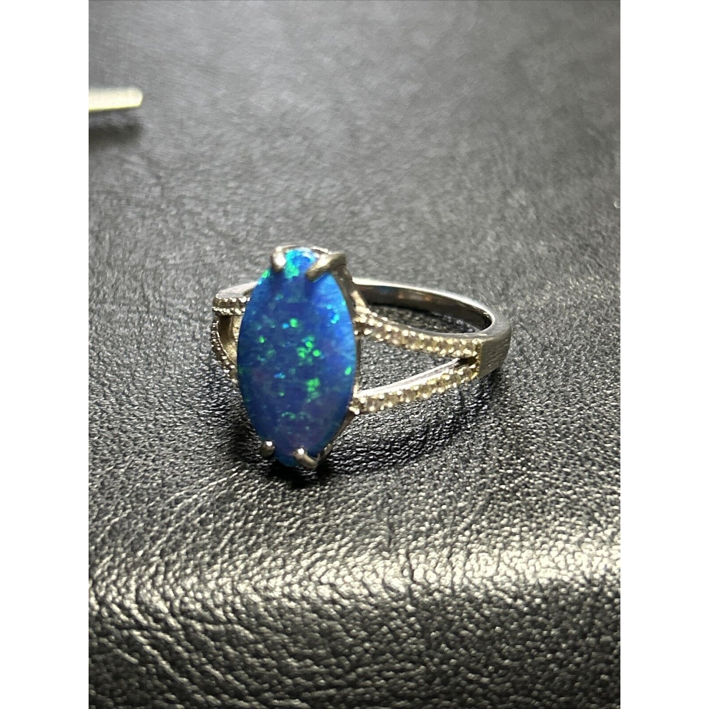 Lab Created Blue Opal Cubic Zirconia Sterling Silver Ring Size 10 P20
