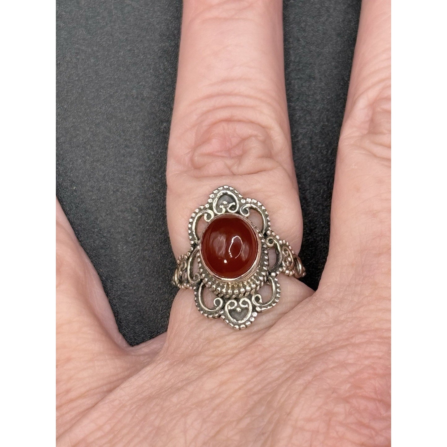 New Condition Sterling Silver Carnelion Genuine Ring Size 6.00 925 P19