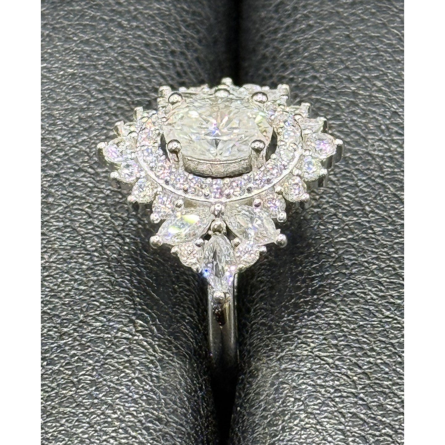 New Condition Sterling Silver Moissanite Deco Ring Size 6.75 GRA