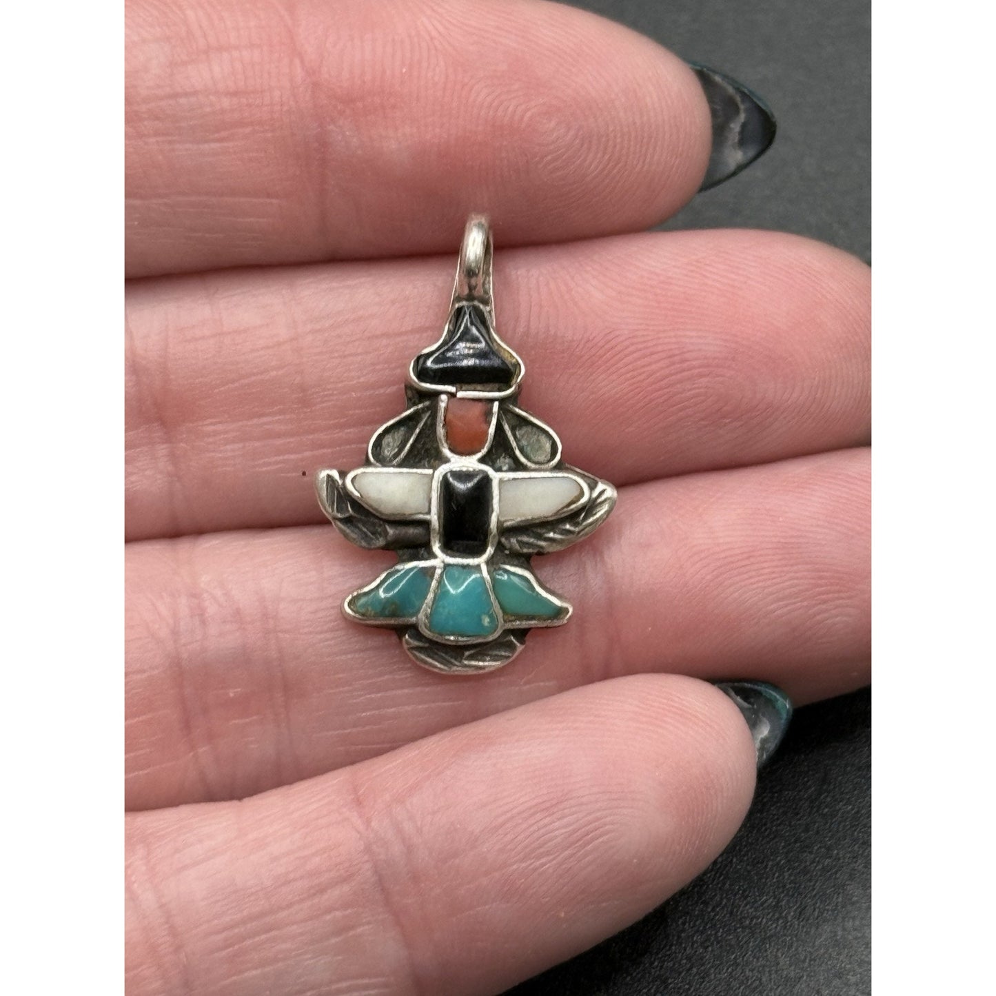 Vintage Sterling Silver Kachina Gem Inlay Charm Tested N28