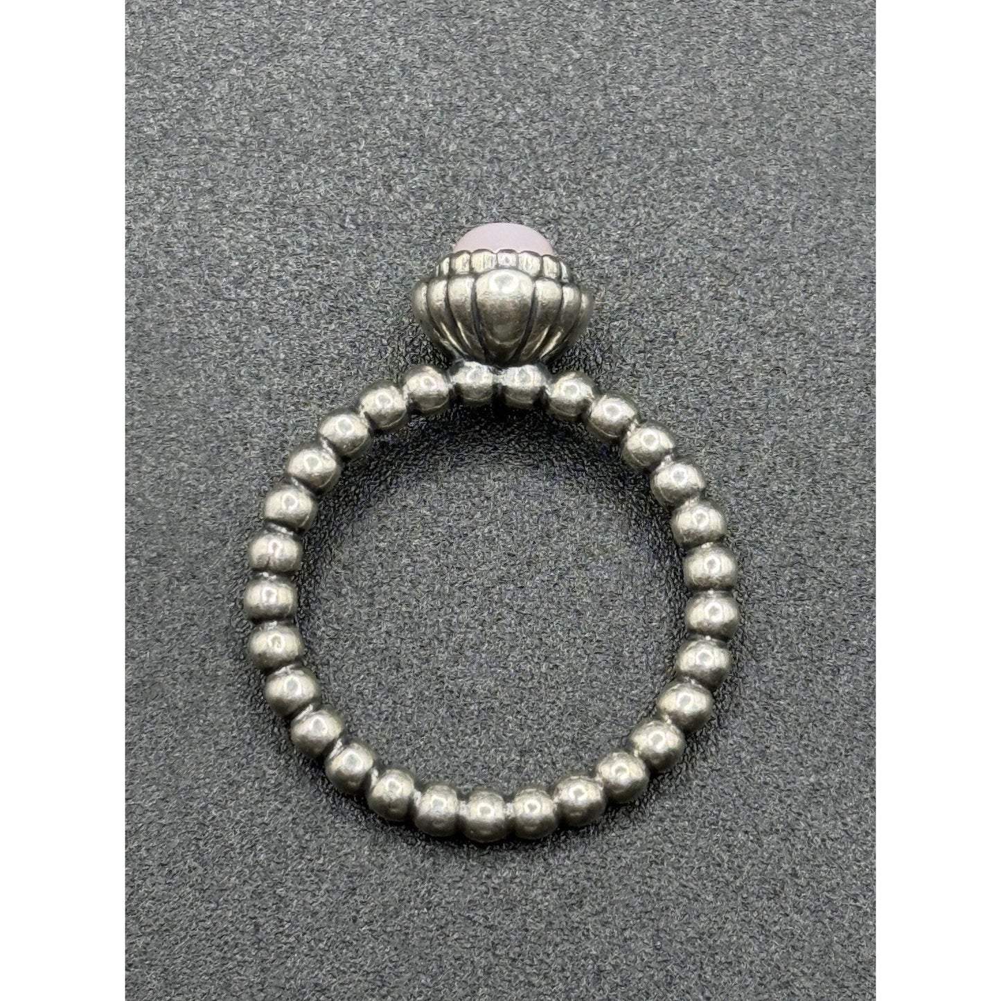 Pandora Sterling Silver Rose Quartz Ring Size 7.75 ALE N19