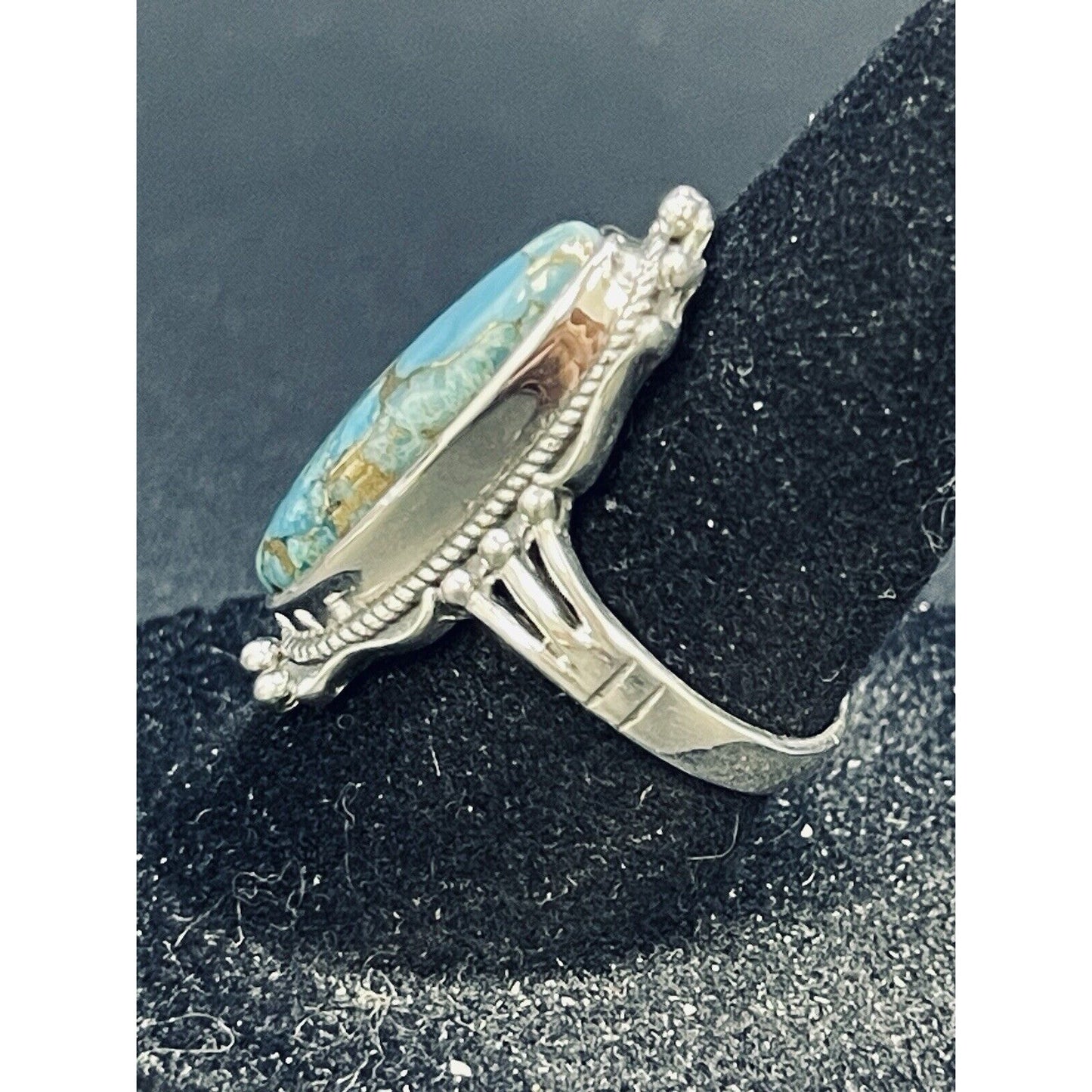 New Condition Sterling Silver Copper Turquoise Ring Size 7.00