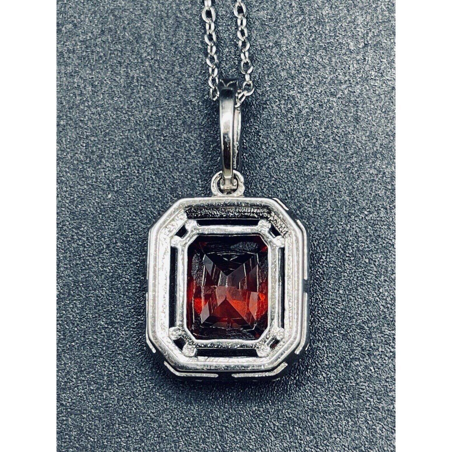 18” Sterling Silver Red Cubic Zirconia Halo Pendant Necklace Extender L13