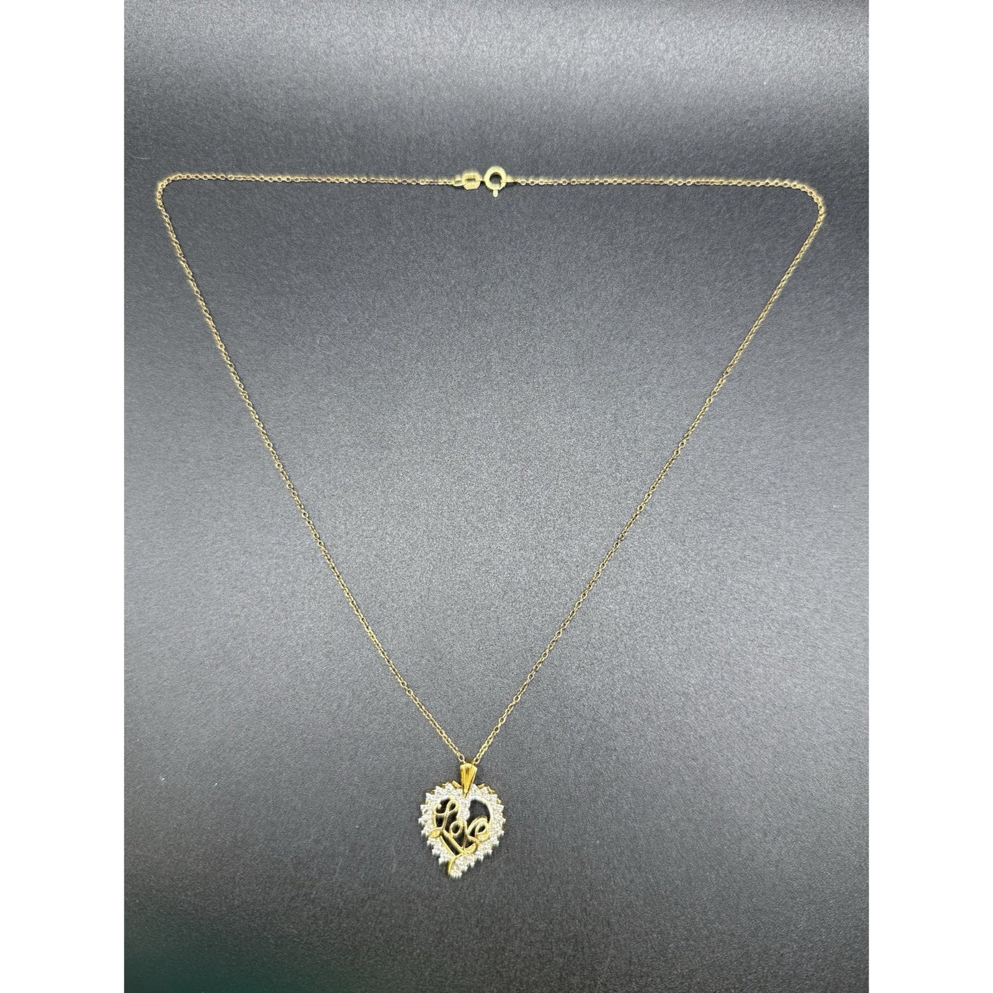 18” Gold Sterling Silver Single Diamond Heart Pendant Necklace P3