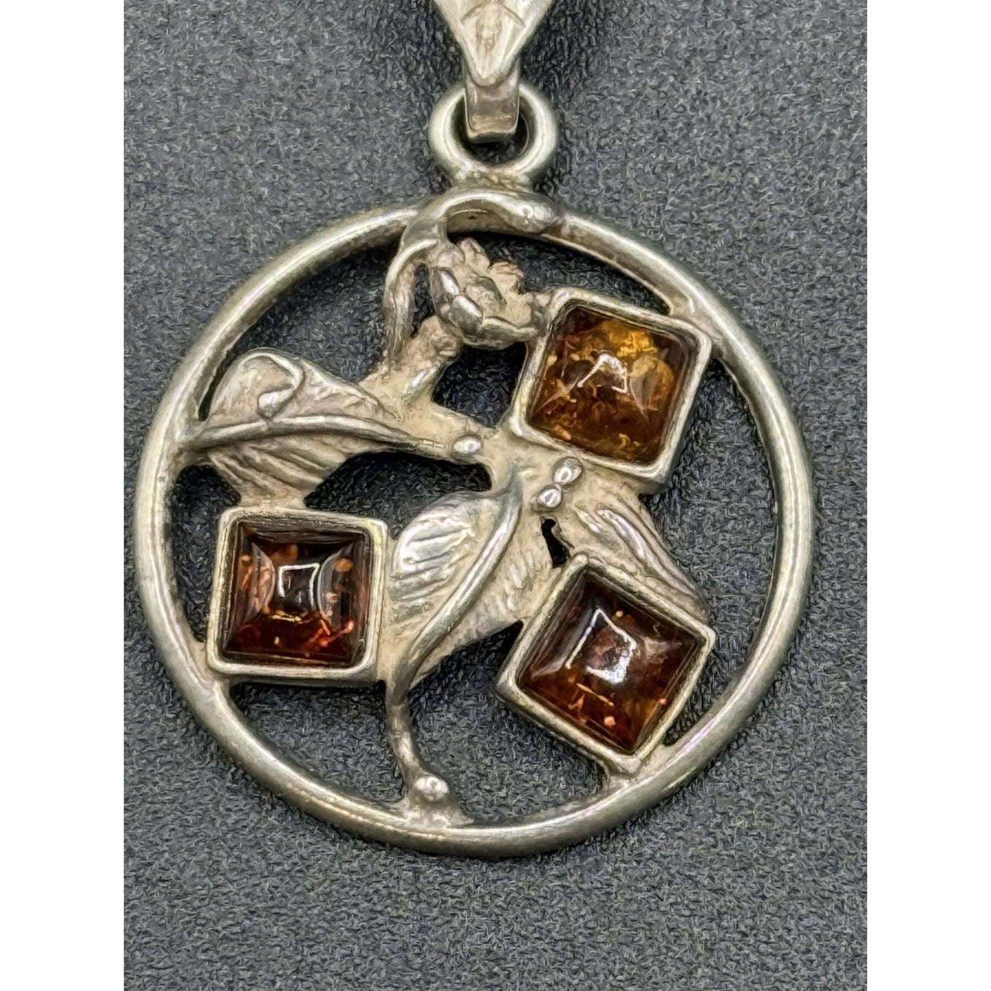 18” Sterling Silver Vintage Amber Leaf Pendant Necklace New Chain P12