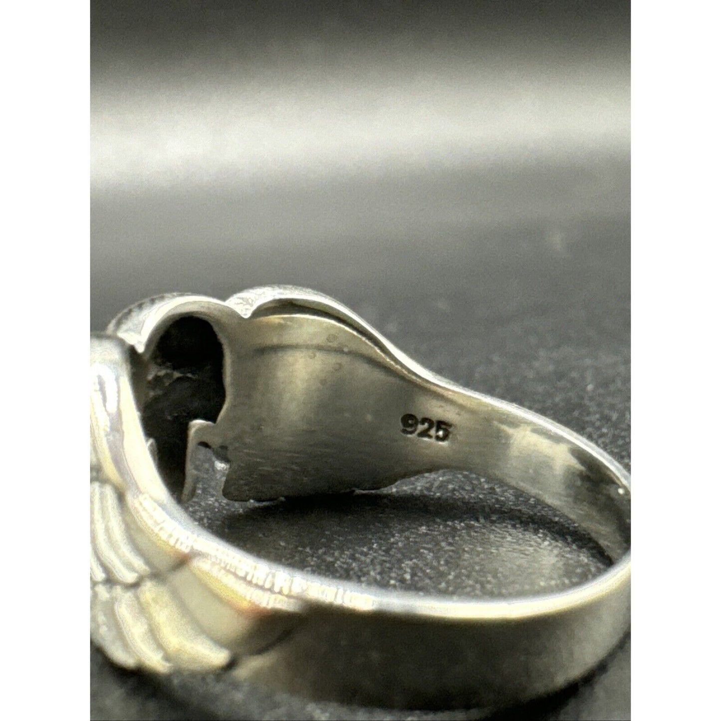 New Condition Sterling Silver Skull Wings Ring 925 Size 7