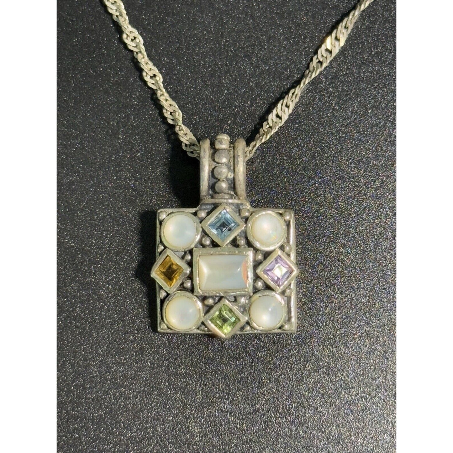 20” Sterling Silver Multi Gemstone Pendant Necklace 925 M23