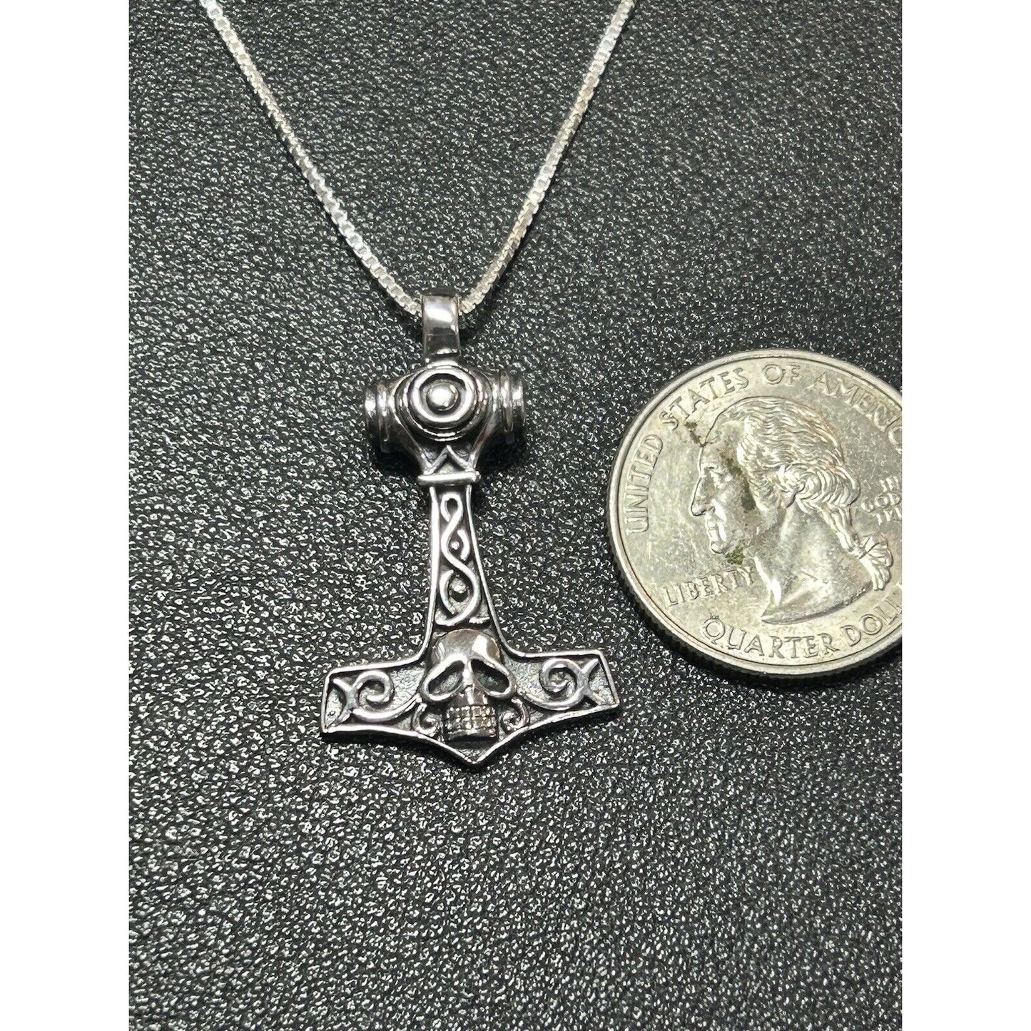 New Condition 20” Sterling Silver Hammer And Skull Pendant Necklace Gents