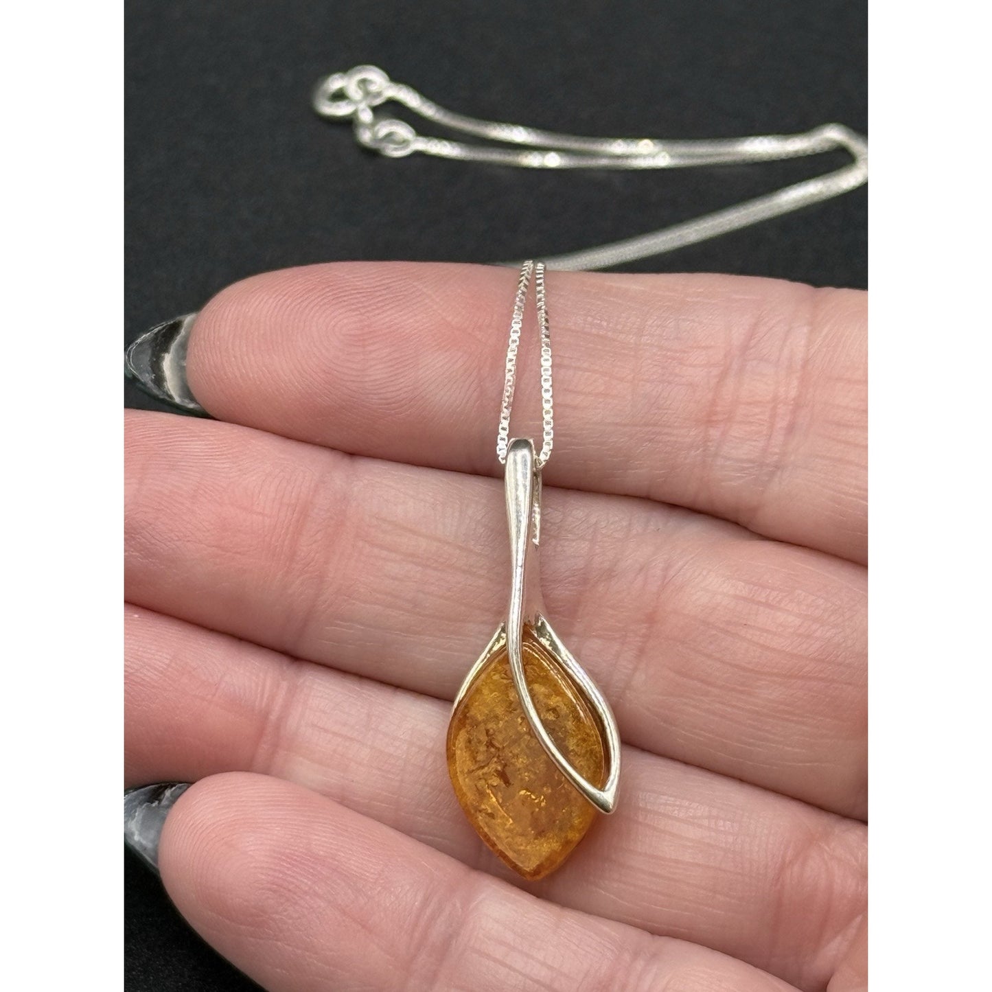 18” Sterling Silver Modernist Amber Pendant Necklace 925 P10
