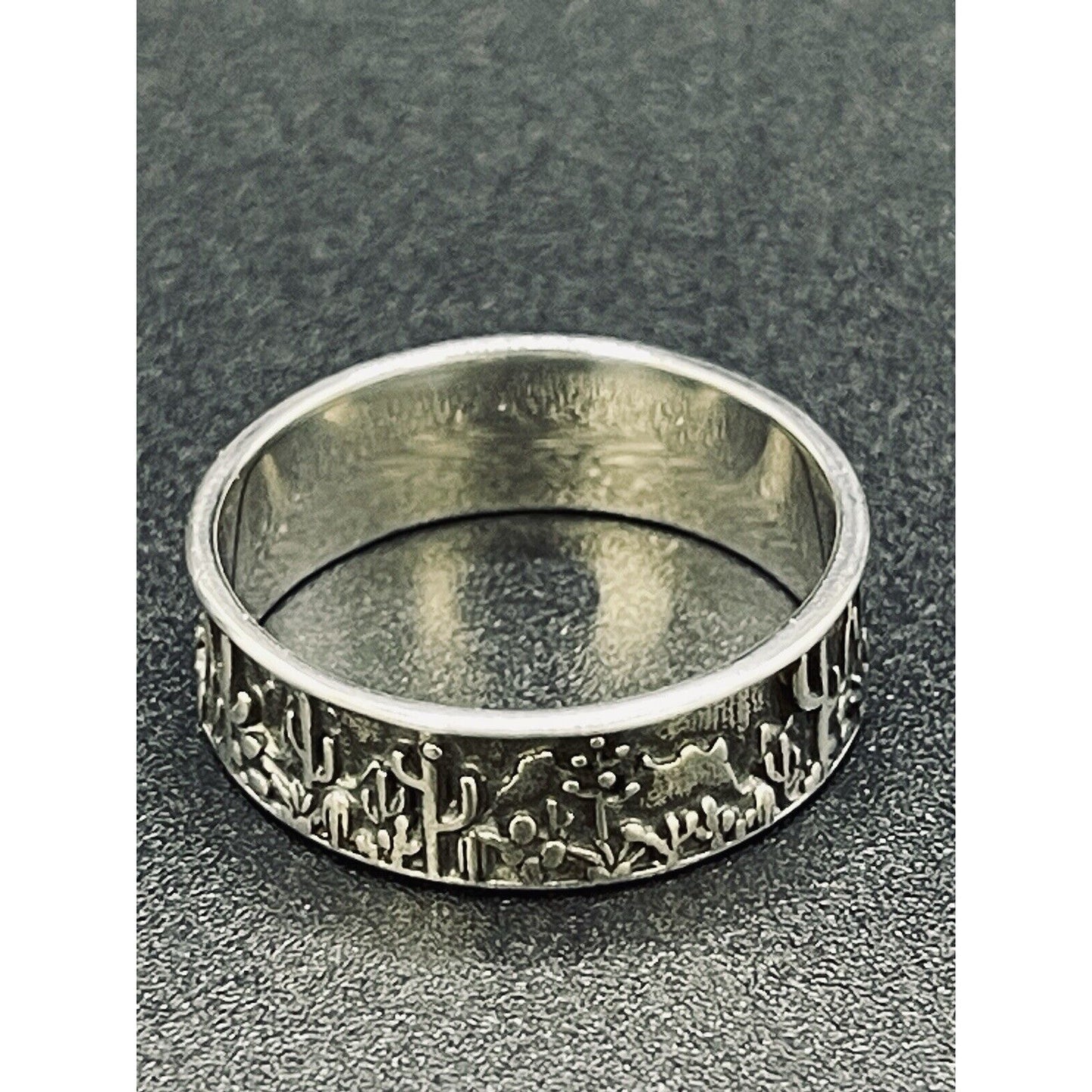 New Condition Sterling Silver Desert Scene Band Ring Size 10.00