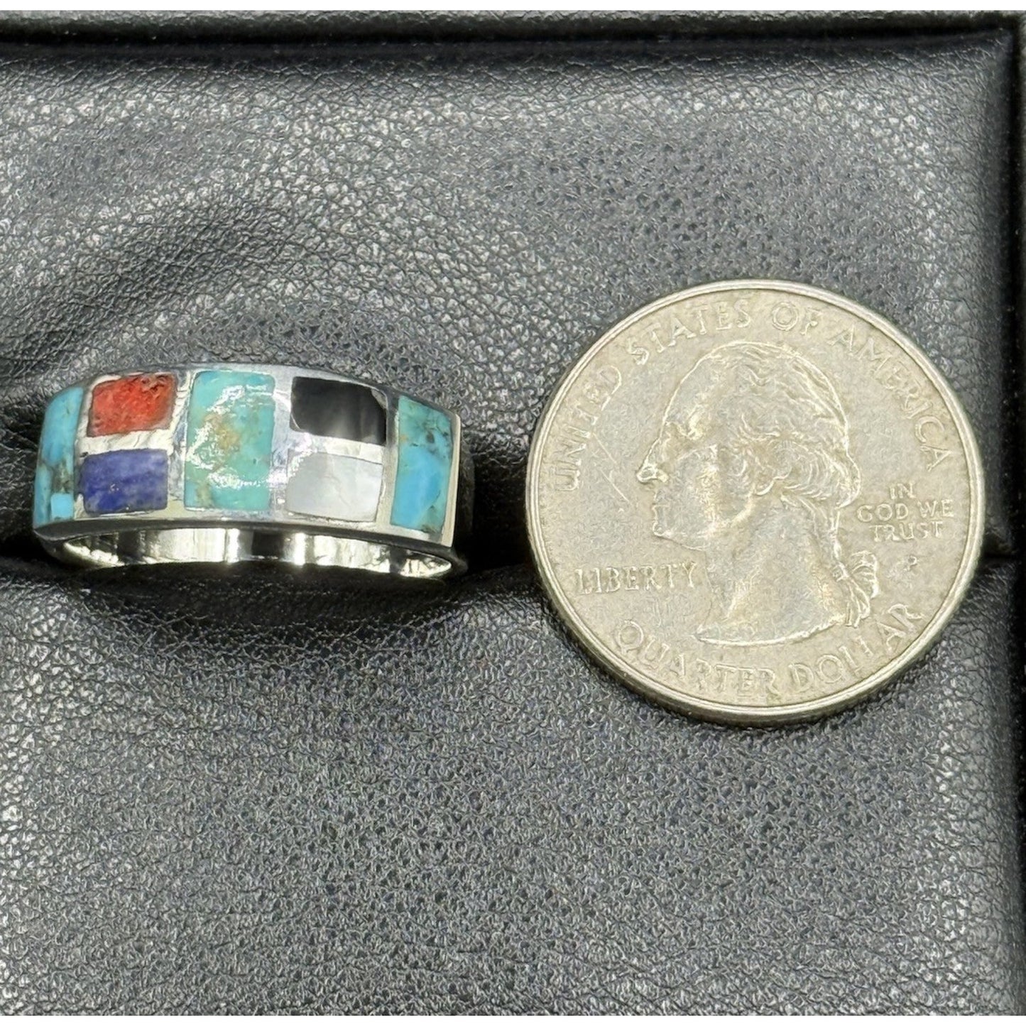 New Condition Sterling Silver Multigemstone Band Ring Size 10.00 Turquoise