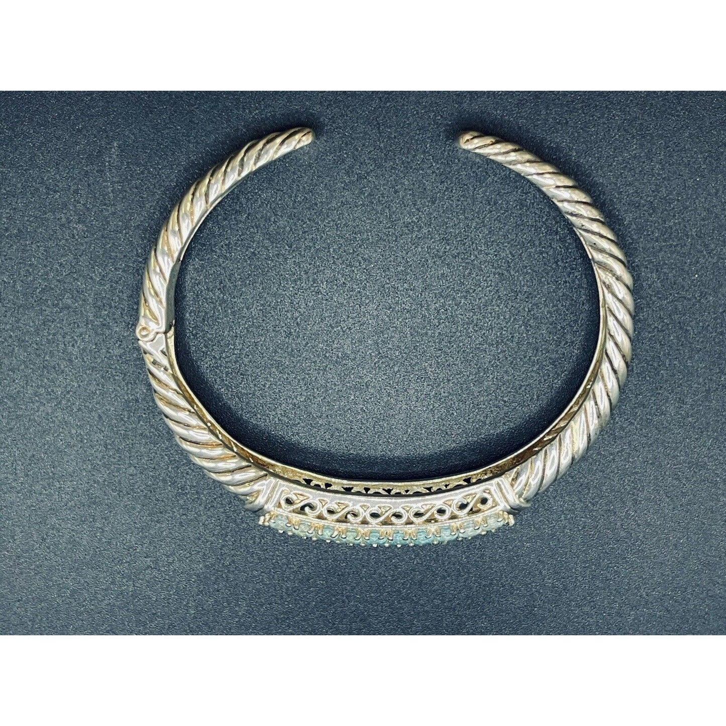7.25” Sterling Silver Seafoam Topaz Hinged Bracelet 29 Grams P18