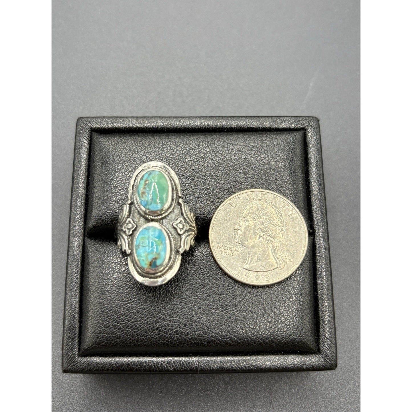 New Condition Sterling Silver Double Turquoise Ring size 10 925