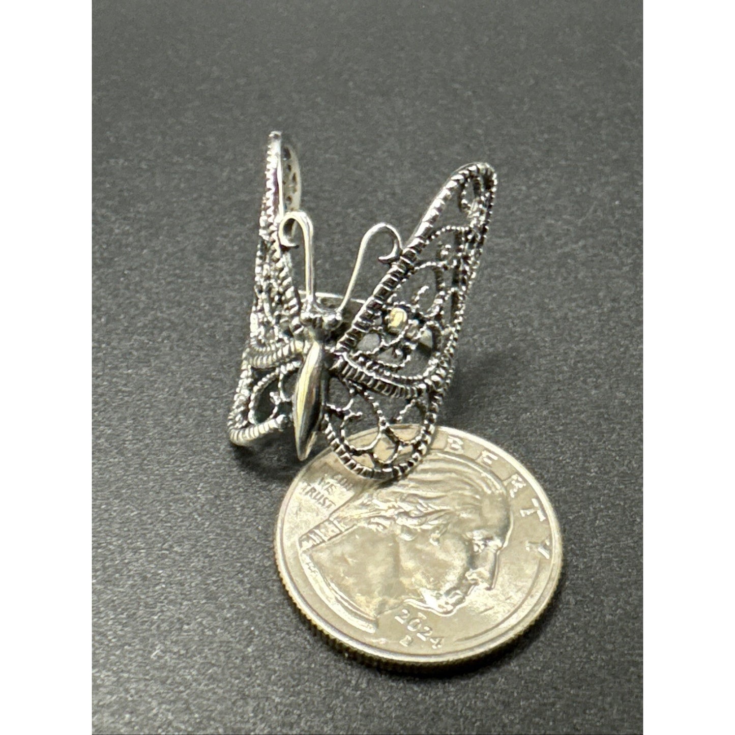 New Condition Sterling Silver Large Butterfly Ring 925 Size 7