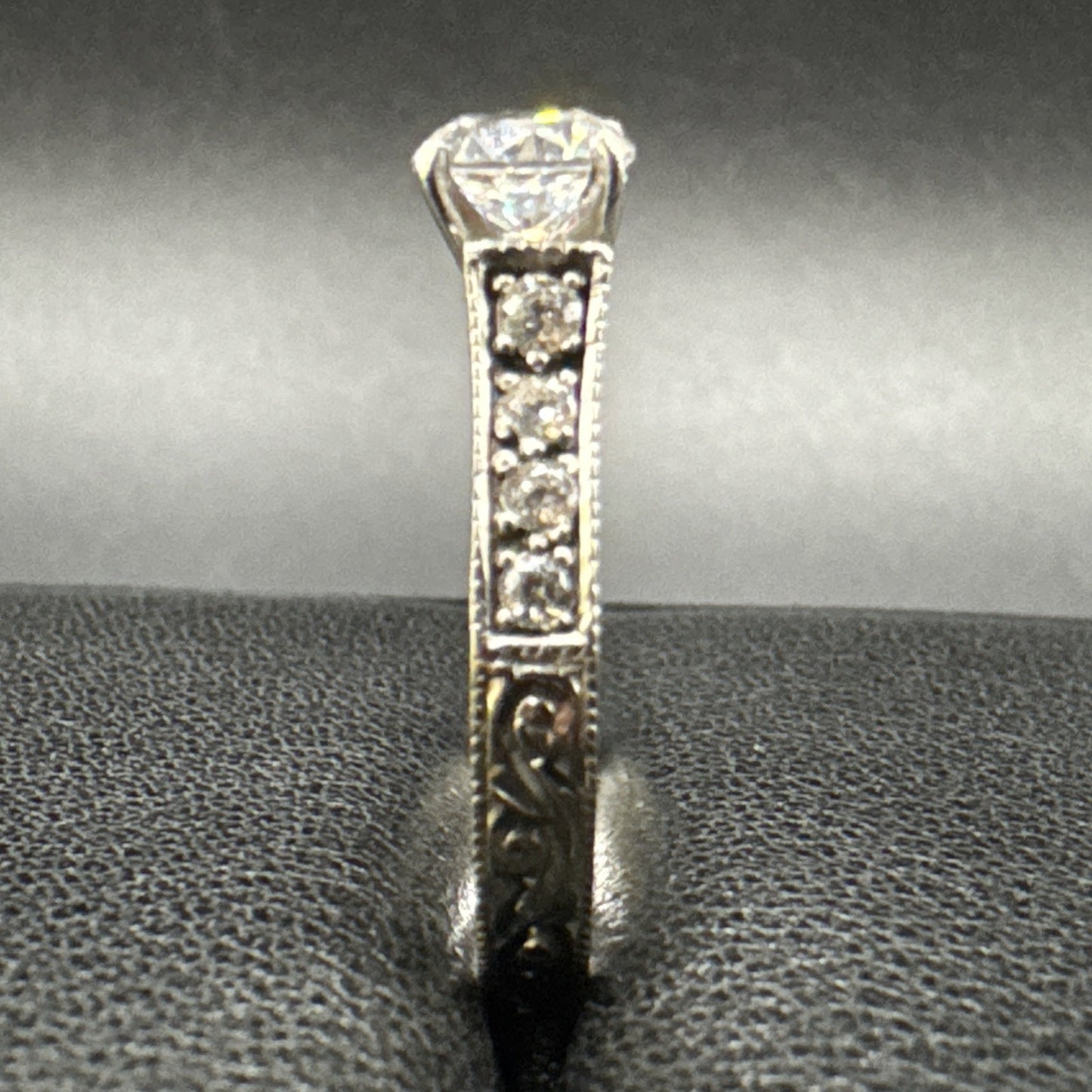 EUC Sterling Silver CZ Engraved Engagement Ring 925 Size 6.5 #1 P2