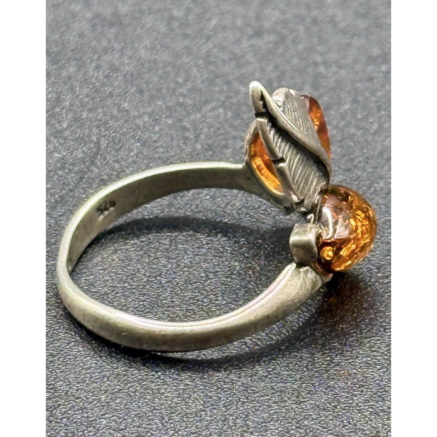 Sterling Silver Multi Amber Leaf Ring Size 5.75 N28