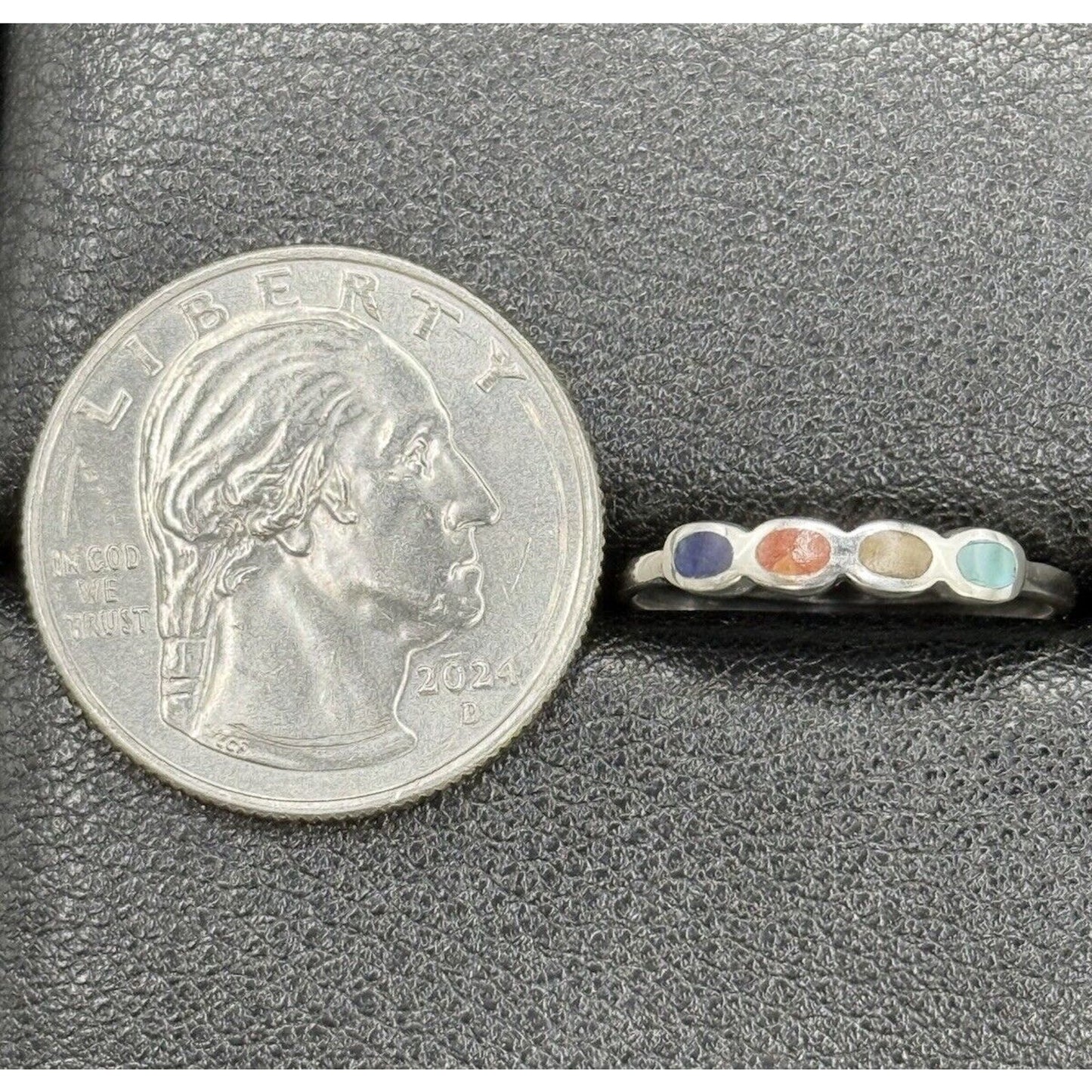 New Condition Sterling Silver Multi Gemstone 4-Stone Ring Size 6.75