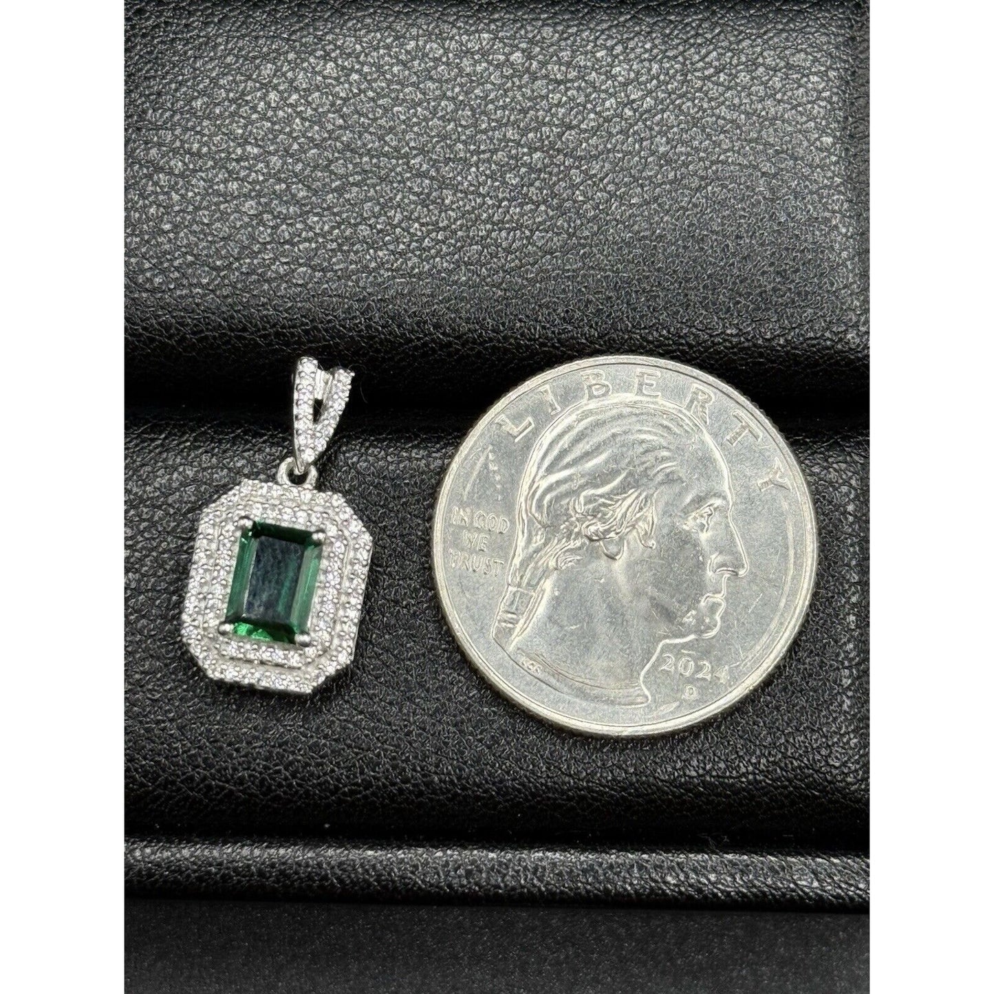 New Condition Sterling Silver Lab Created Emerald White Sapphire Earrings