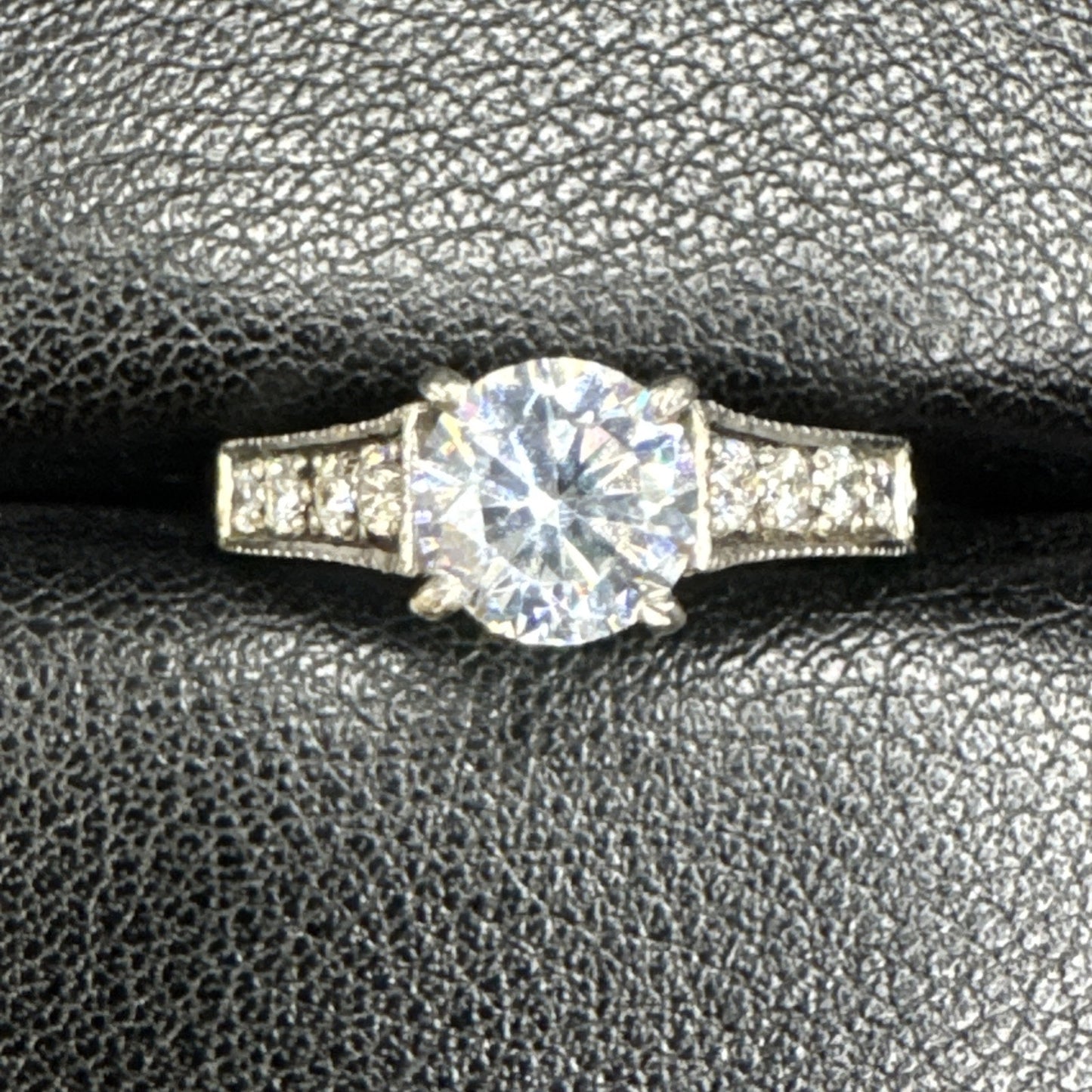 EUC Sterling Silver CZ Engraved Engagement Ring 925 Size 6.5 #1 P2