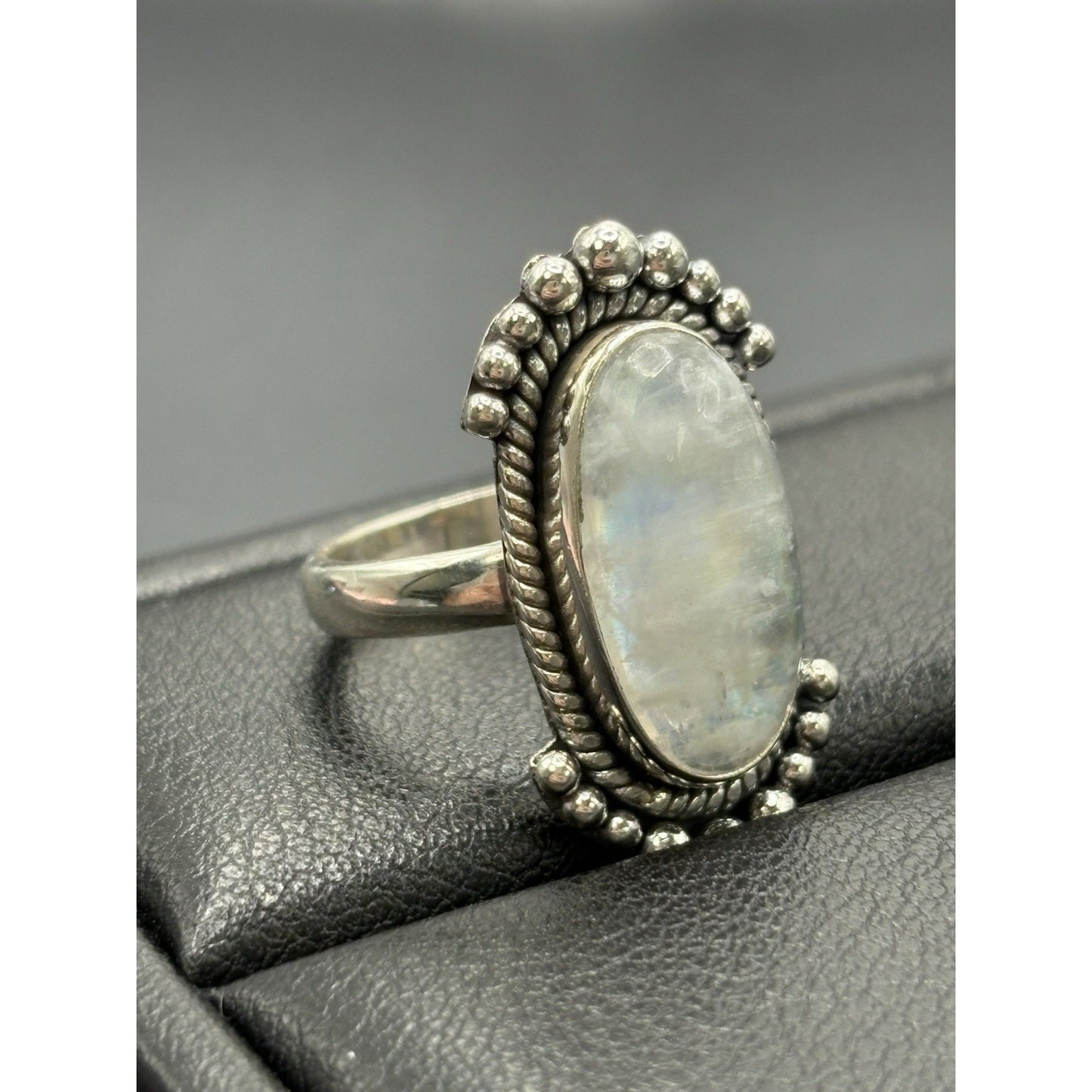New Condition Sterling Silver Moonstone Oblong Ring Size 7