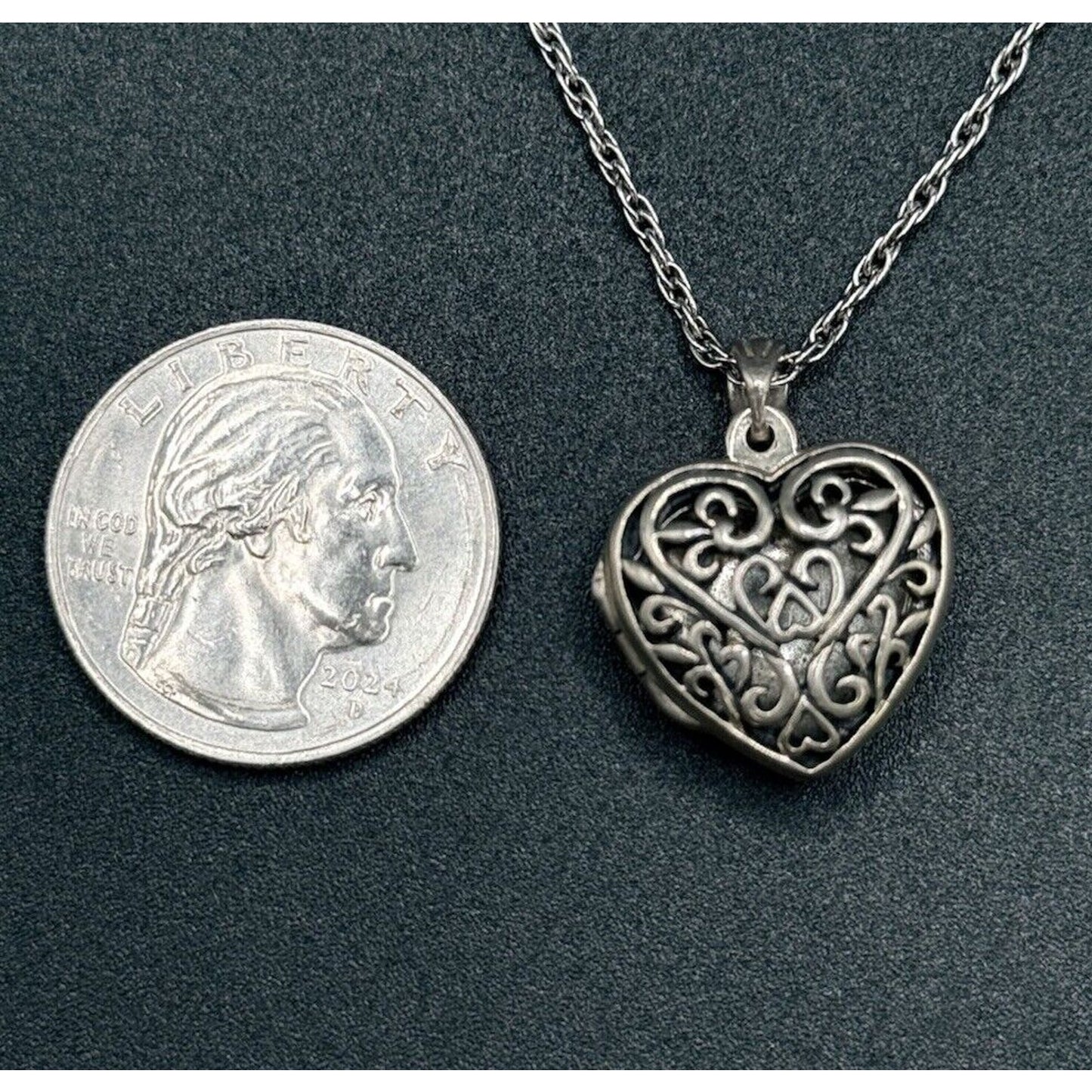 Sterling Silver Scroll Heart Locket 24” Chain M14
