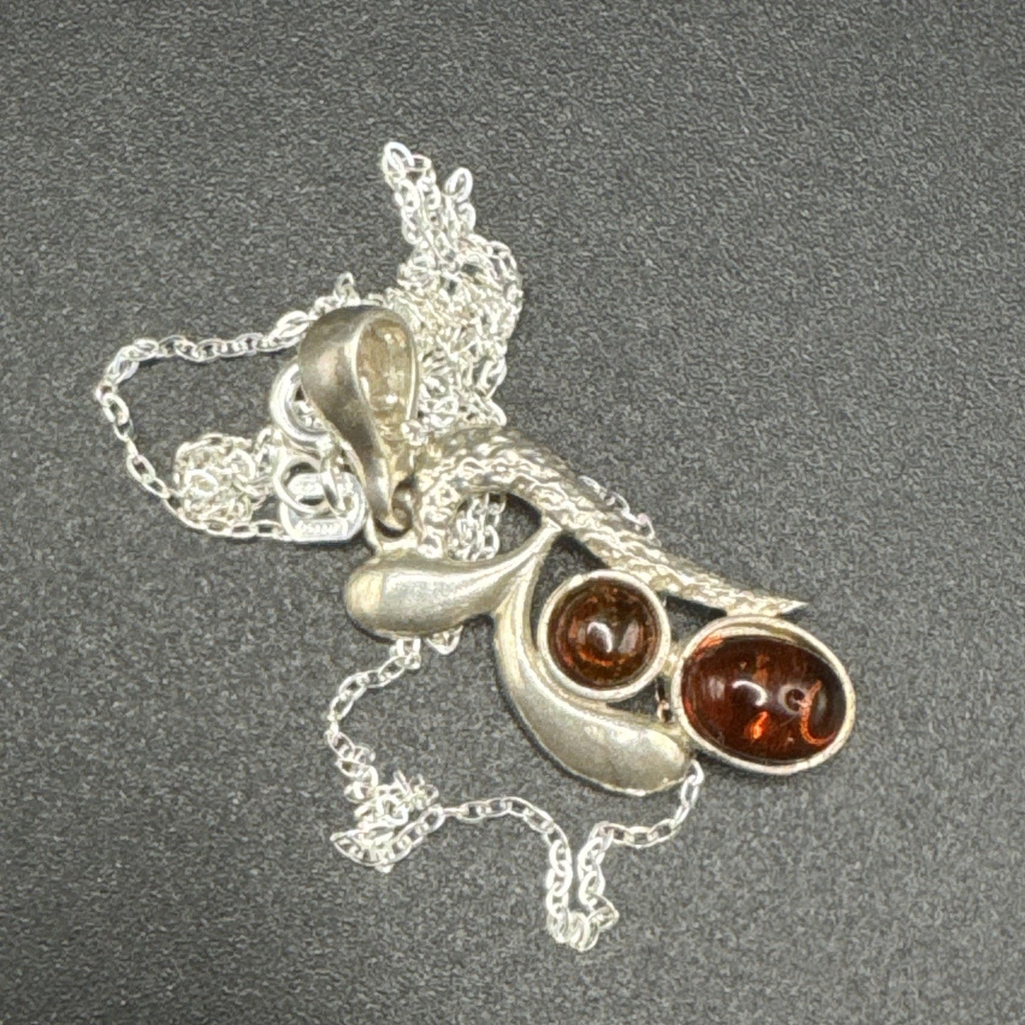 18” Sterling Silver Amber Symbol Character Pendant Necklace 3g 925 S15